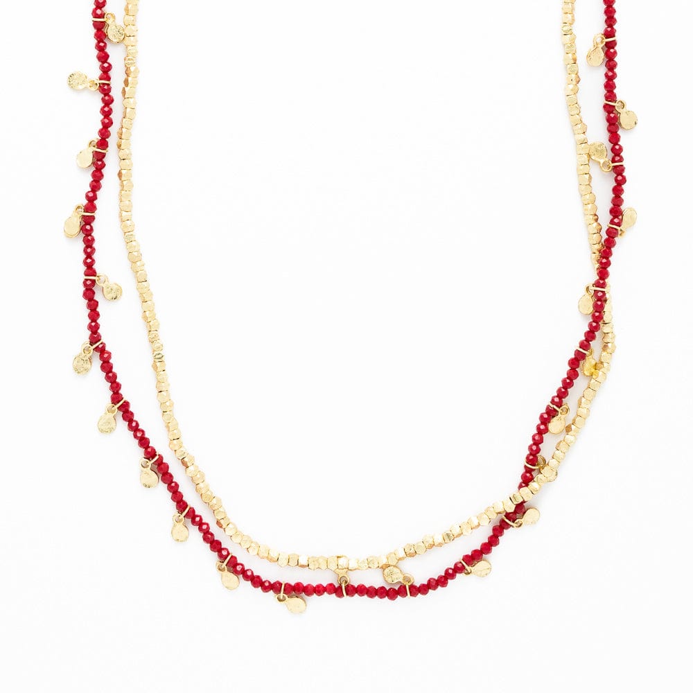 Milly Double Strand Crystal Necklace Brass + Red Wholesale