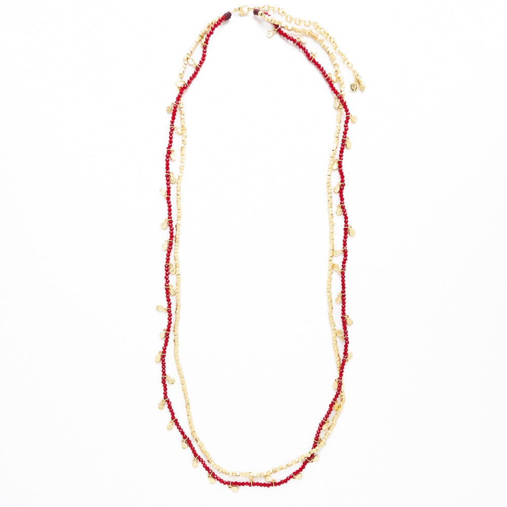 Milly Double Strand Crystal Necklace Brass + Red Wholesale