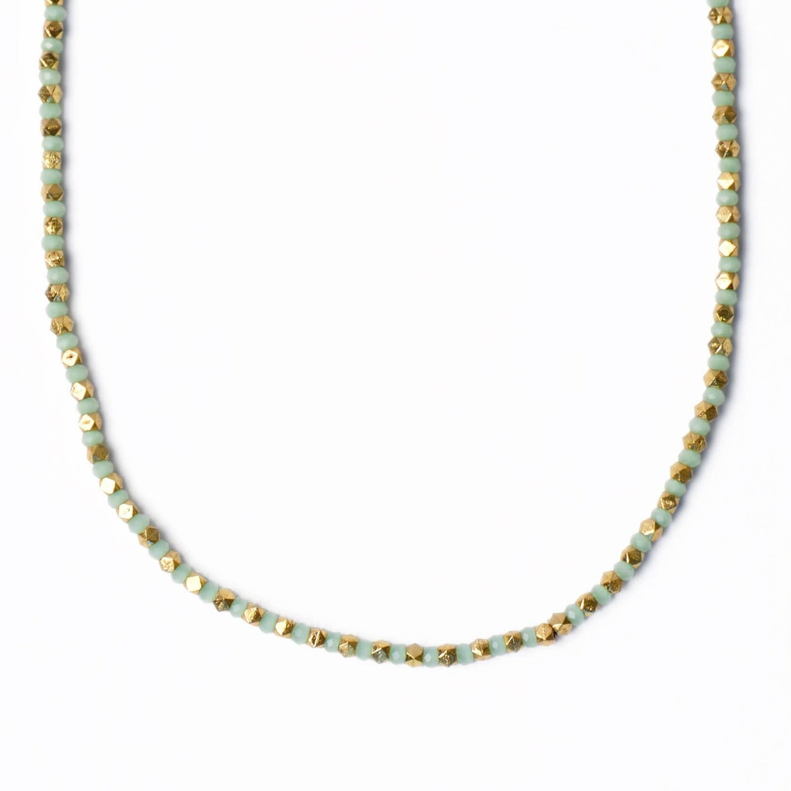 Maren Crystal Necklace With Alternating Brass Beads Mint + Gold Wholesale