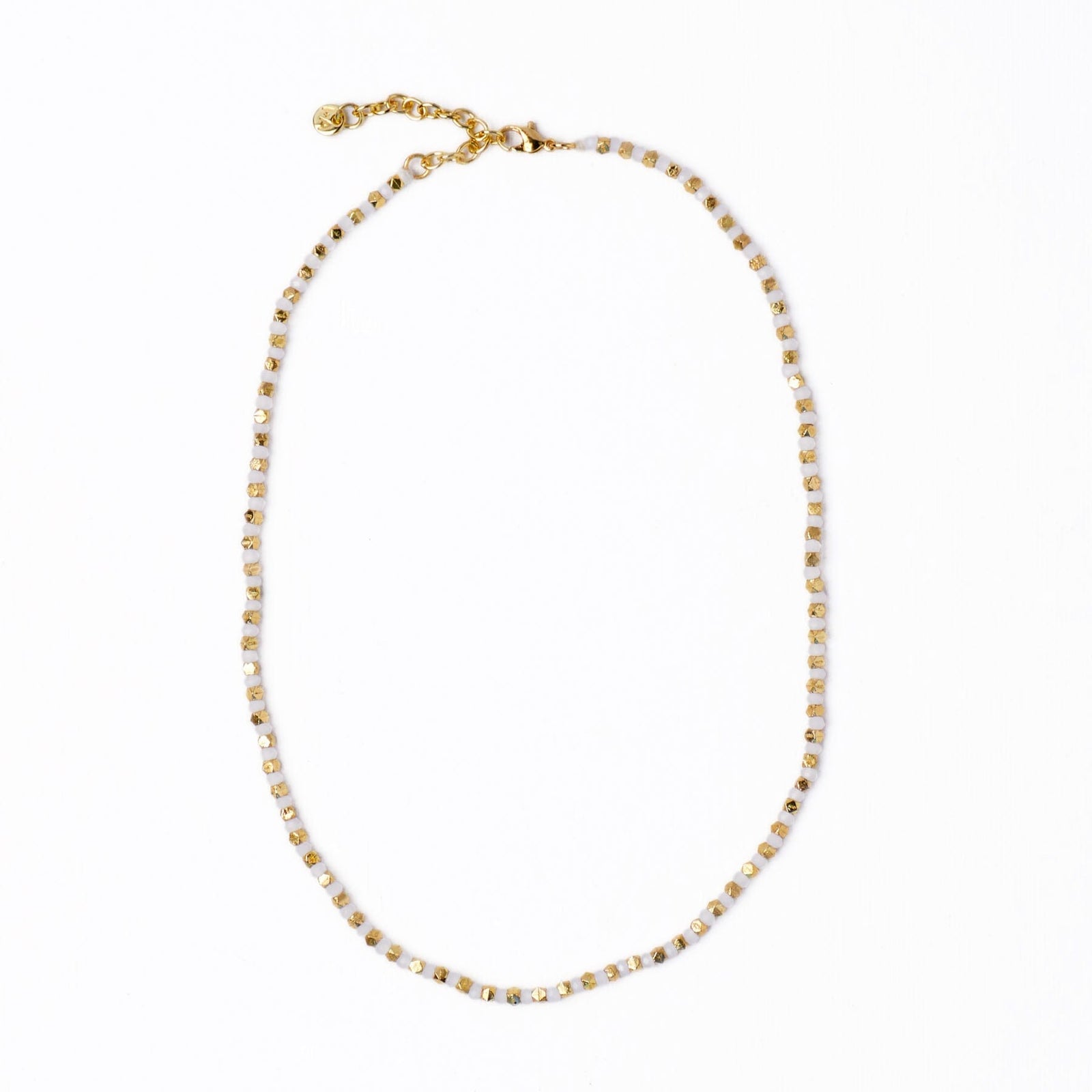 Maren Crystal Necklace With Alternating Brass Beads White + Gold Wholesale
