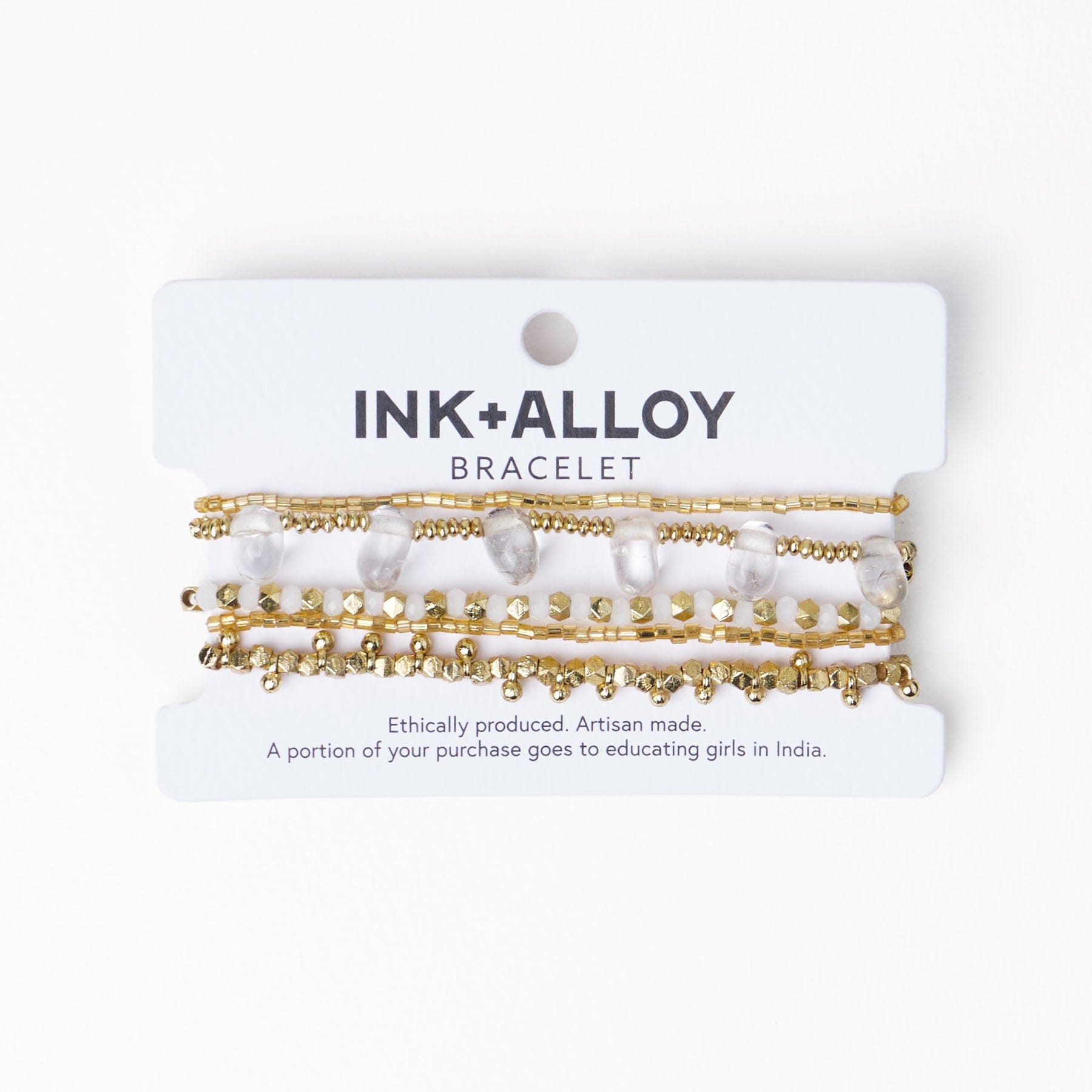 Ella Stack of 5 Stretch Bracelets Clear + Gold Wholesale