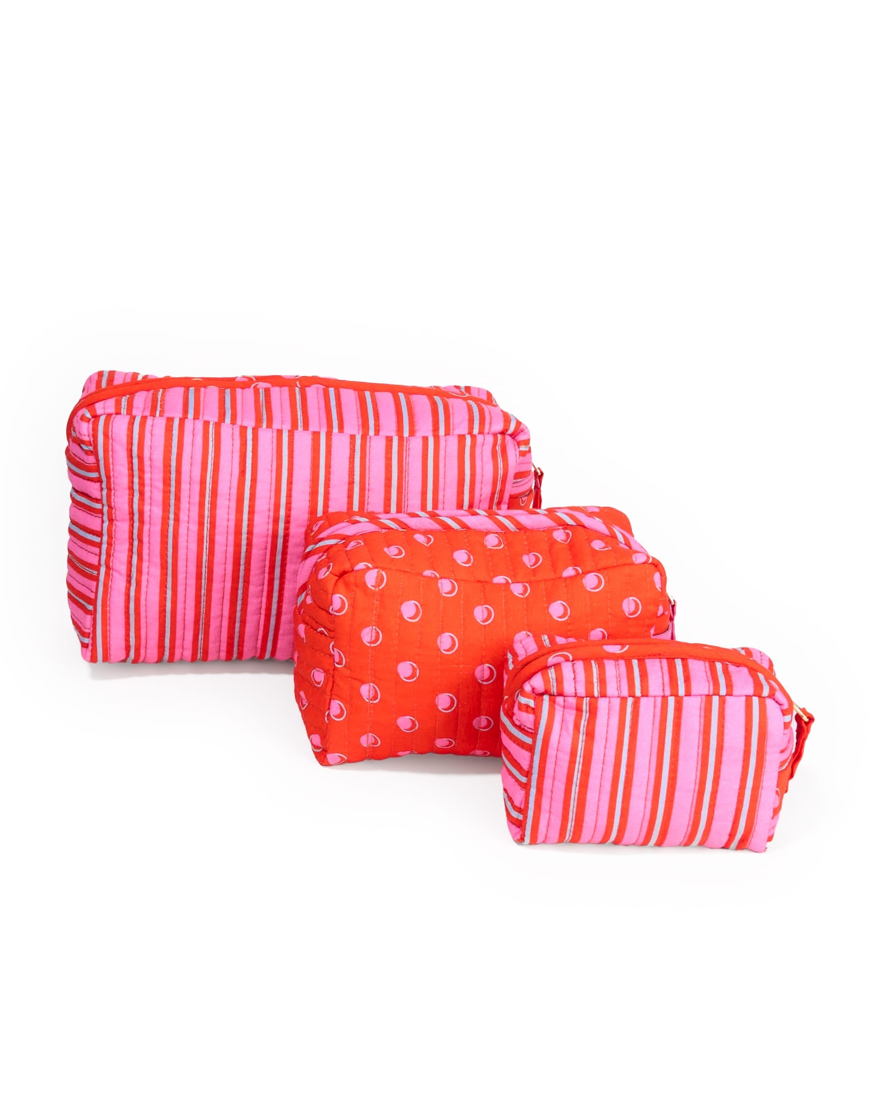 Frenchie 3 Piece Cosmetic Bag Set Hot Pink + Orange