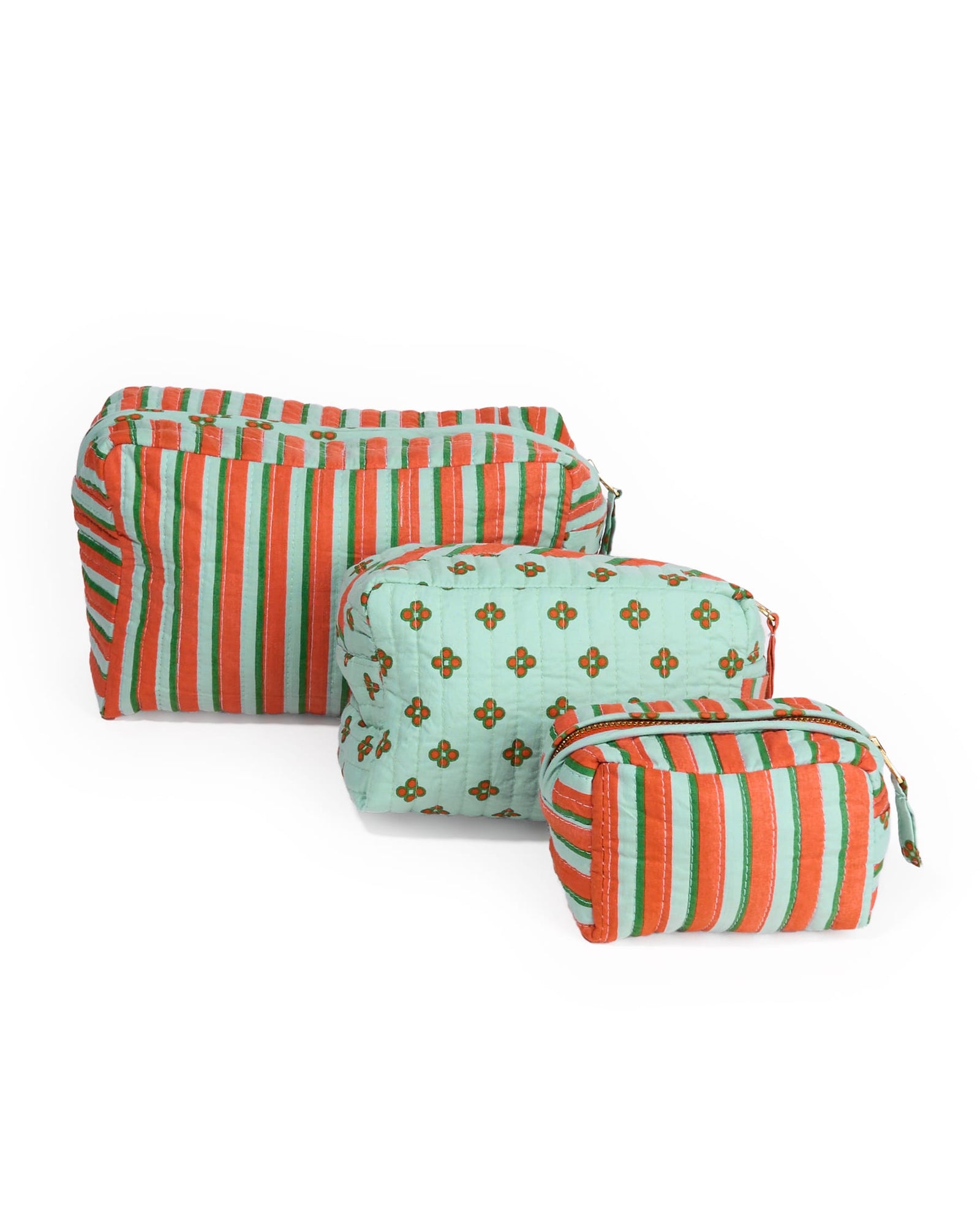 Frenchie 3 Piece Cosmetic Bag Set Sage + Rust