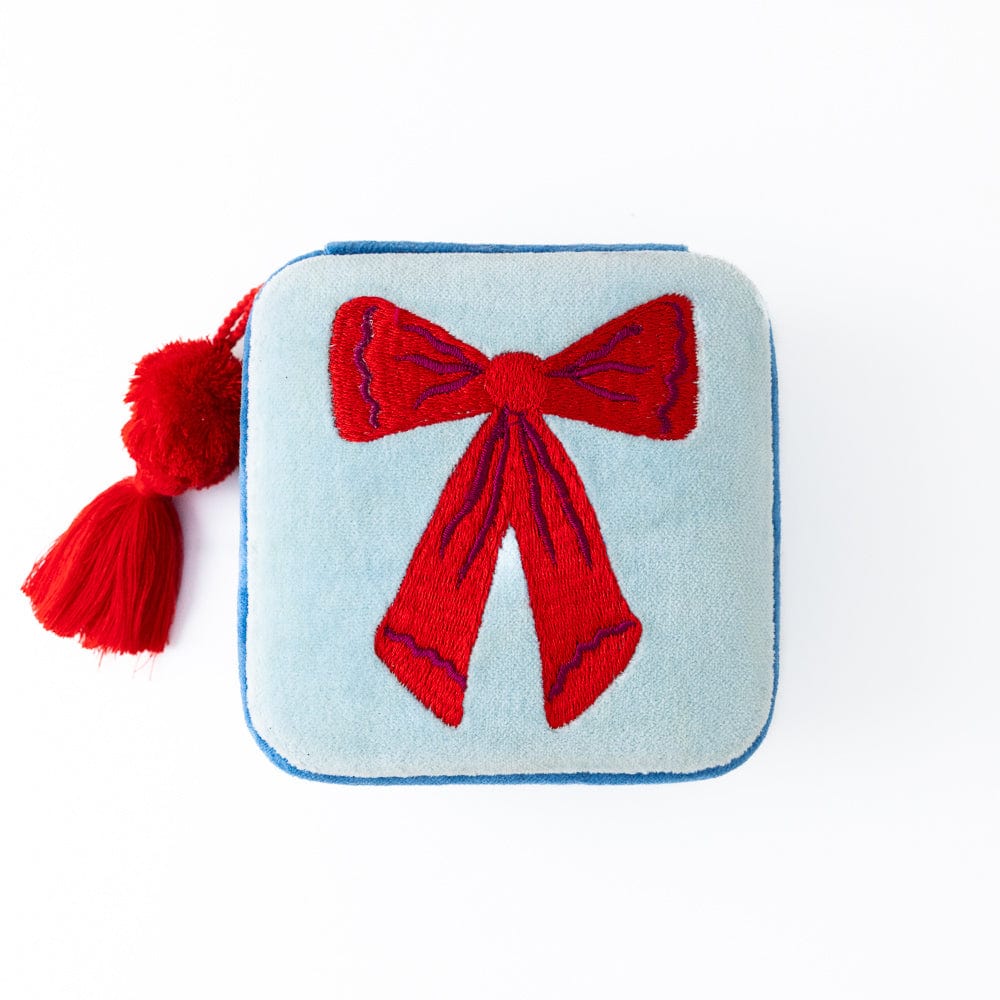 Ariel Bow Velvet Jewelry Box Blue Wholesale