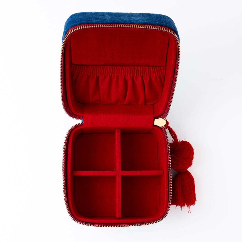 Ariel Bow Velvet Jewelry Box Blue Wholesale