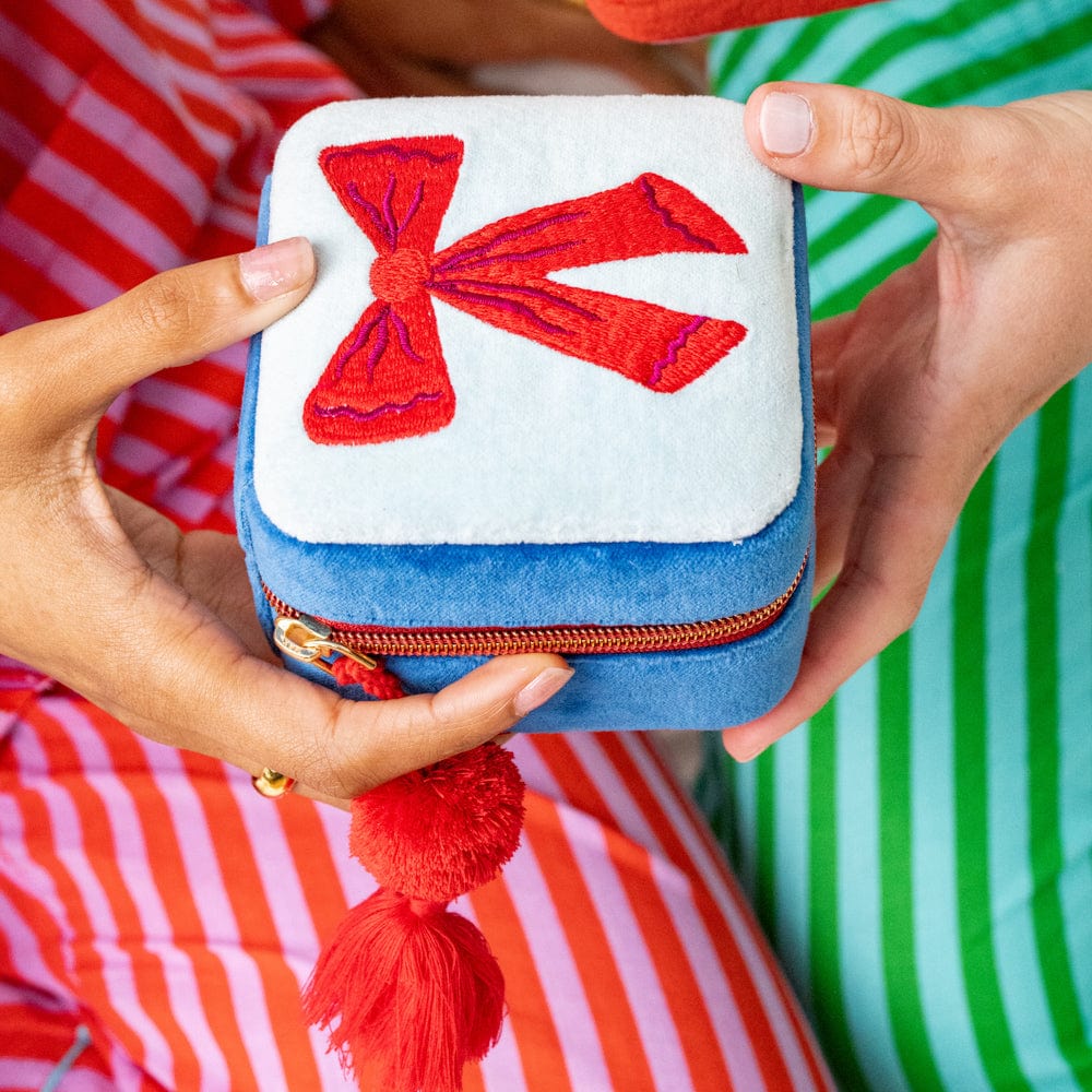 Ariel Bow Velvet Jewelry Box Blue Wholesale