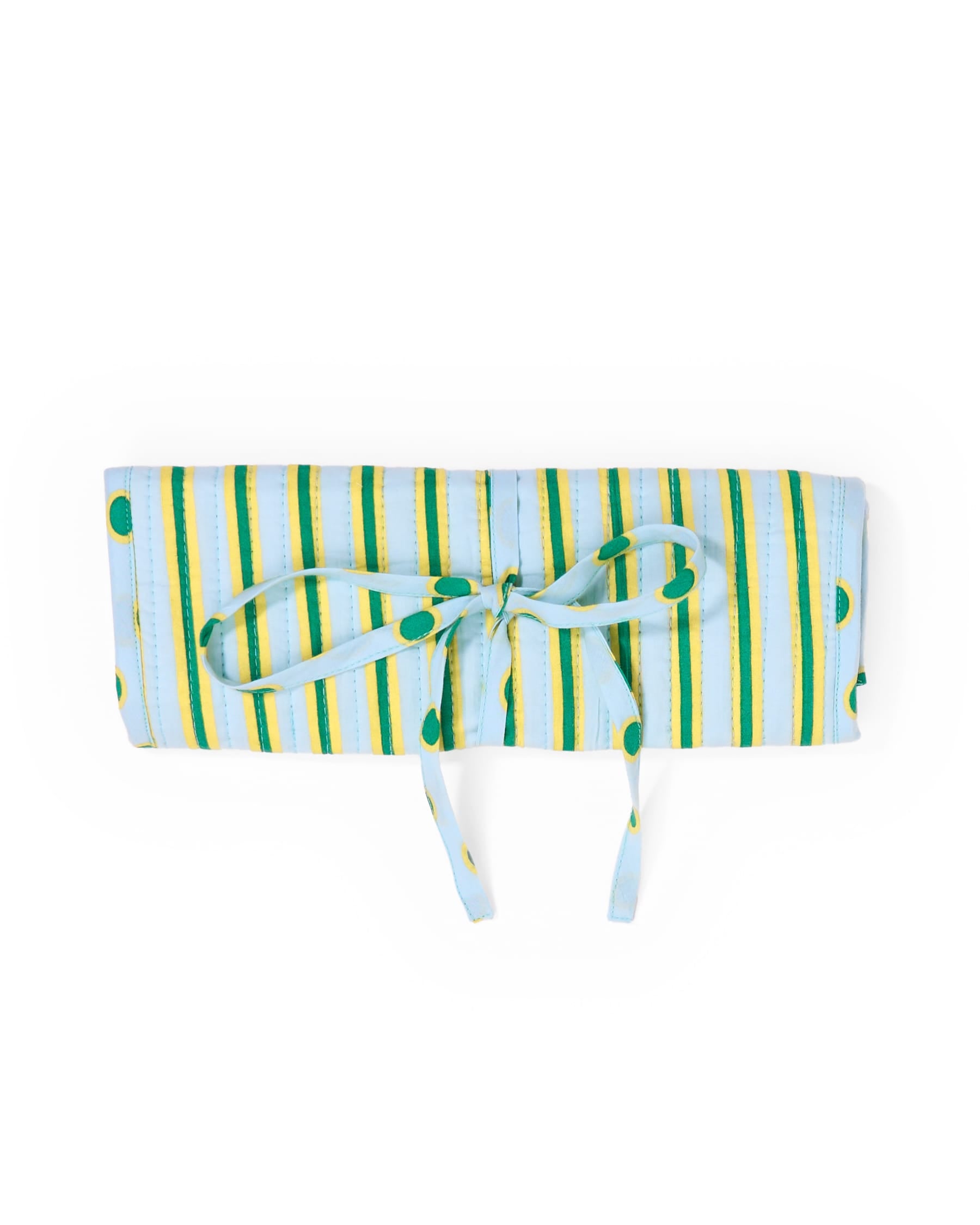 Maddie Jewelry Roll Light Blue + Citron Stripes With Dot Trim + Lining