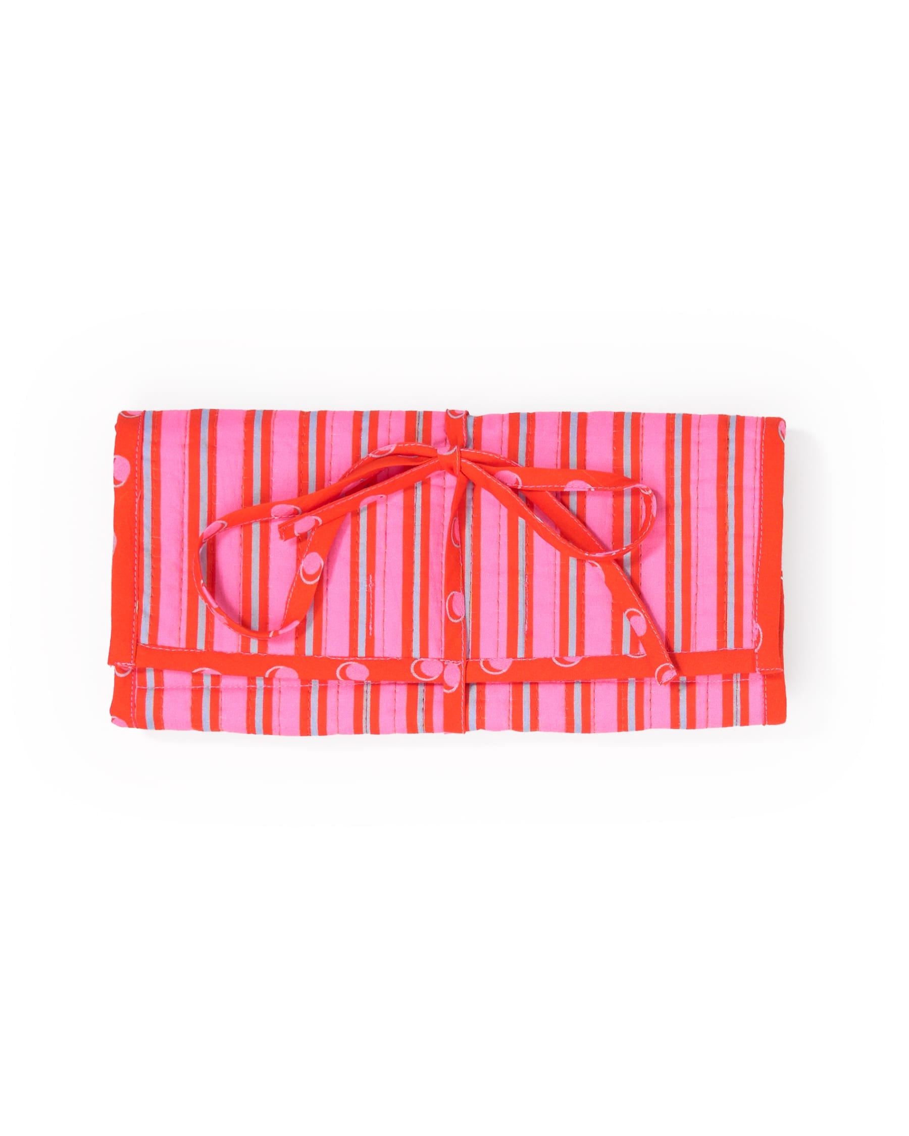 Maddie Jewelry Roll Hot Pink + Orange Stripes With Dot Trim + Lining