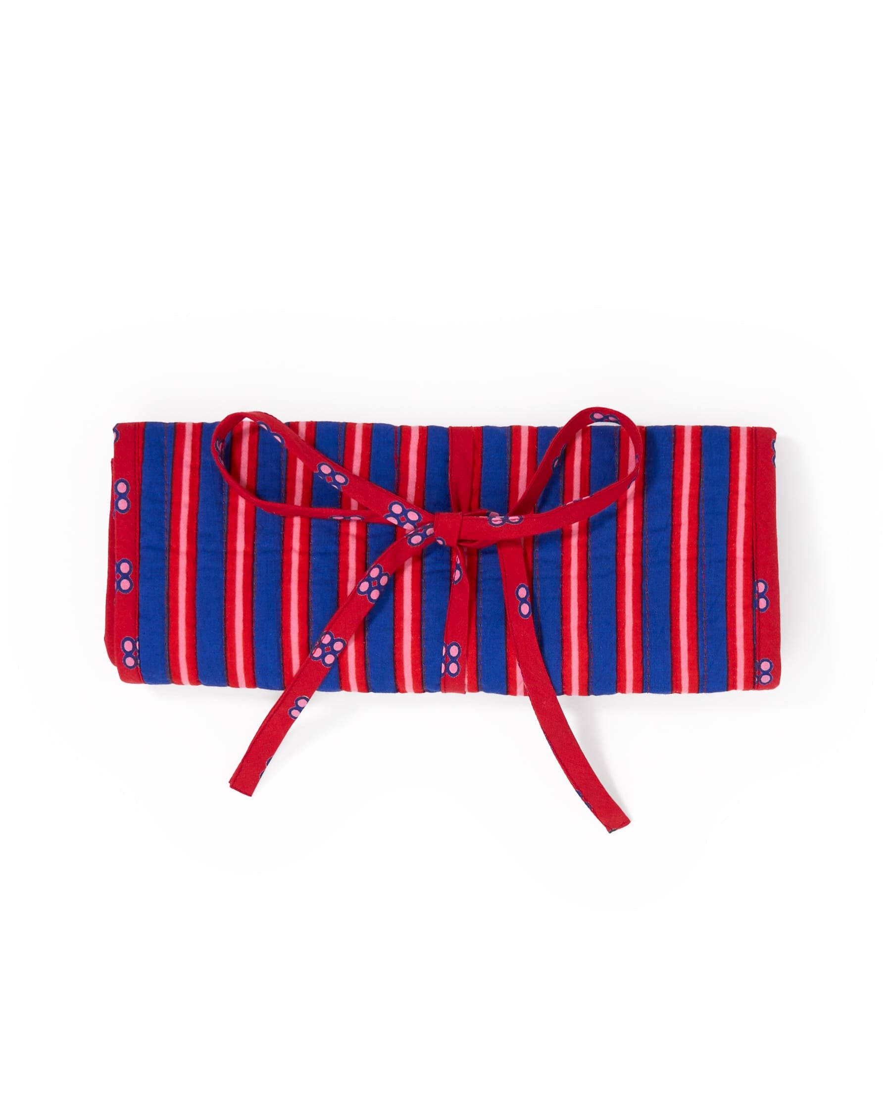 Maddie Jewelry Roll Navy + Red Stripes With Dot Trim + Lining