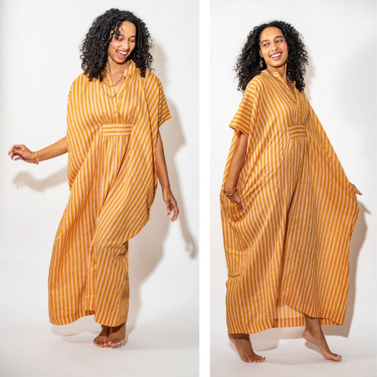 Margot Kaftan Stripe Internal Drawstring Fits Most Blush Mustard