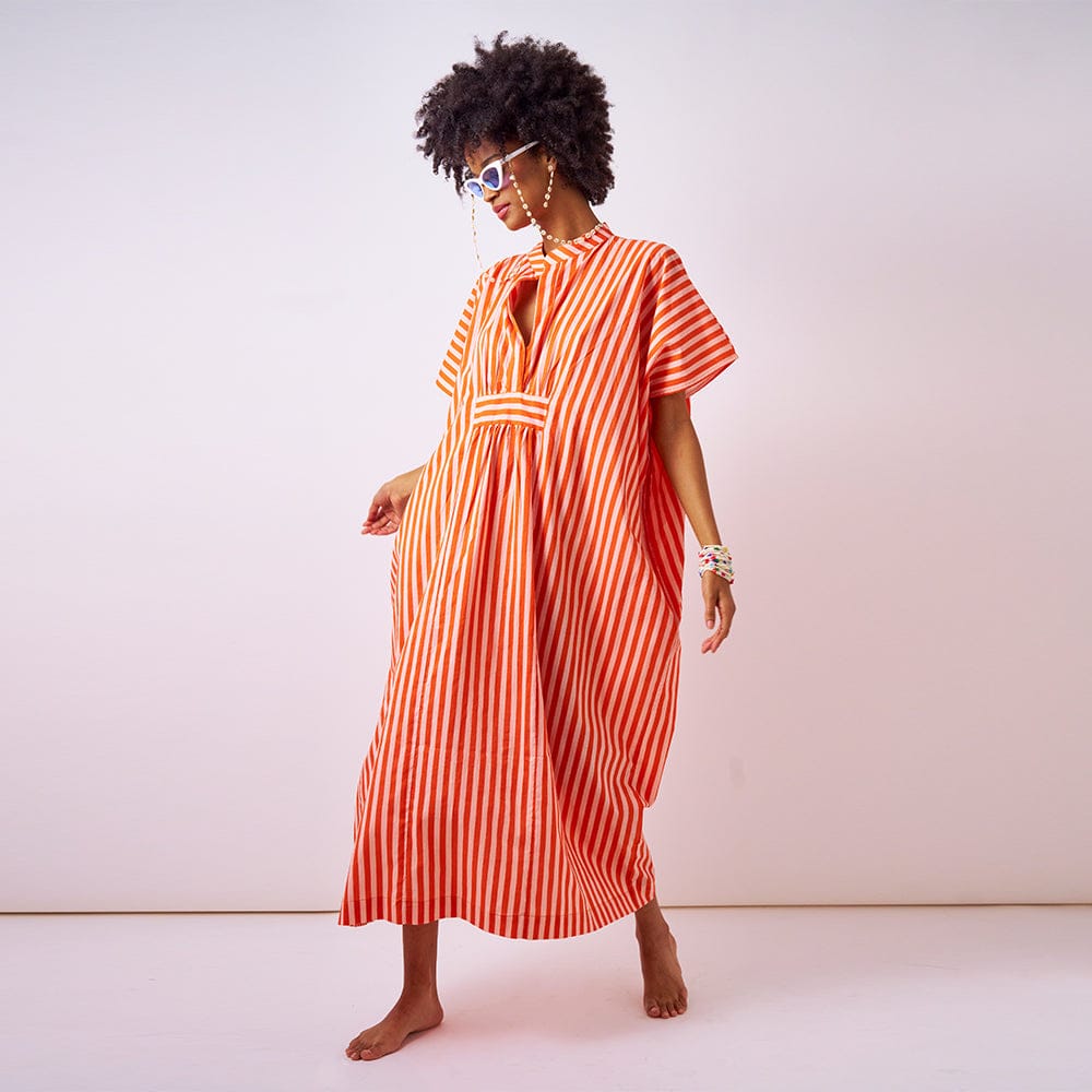 Margot Stripe Kaftan Coral + Blush Wholesale