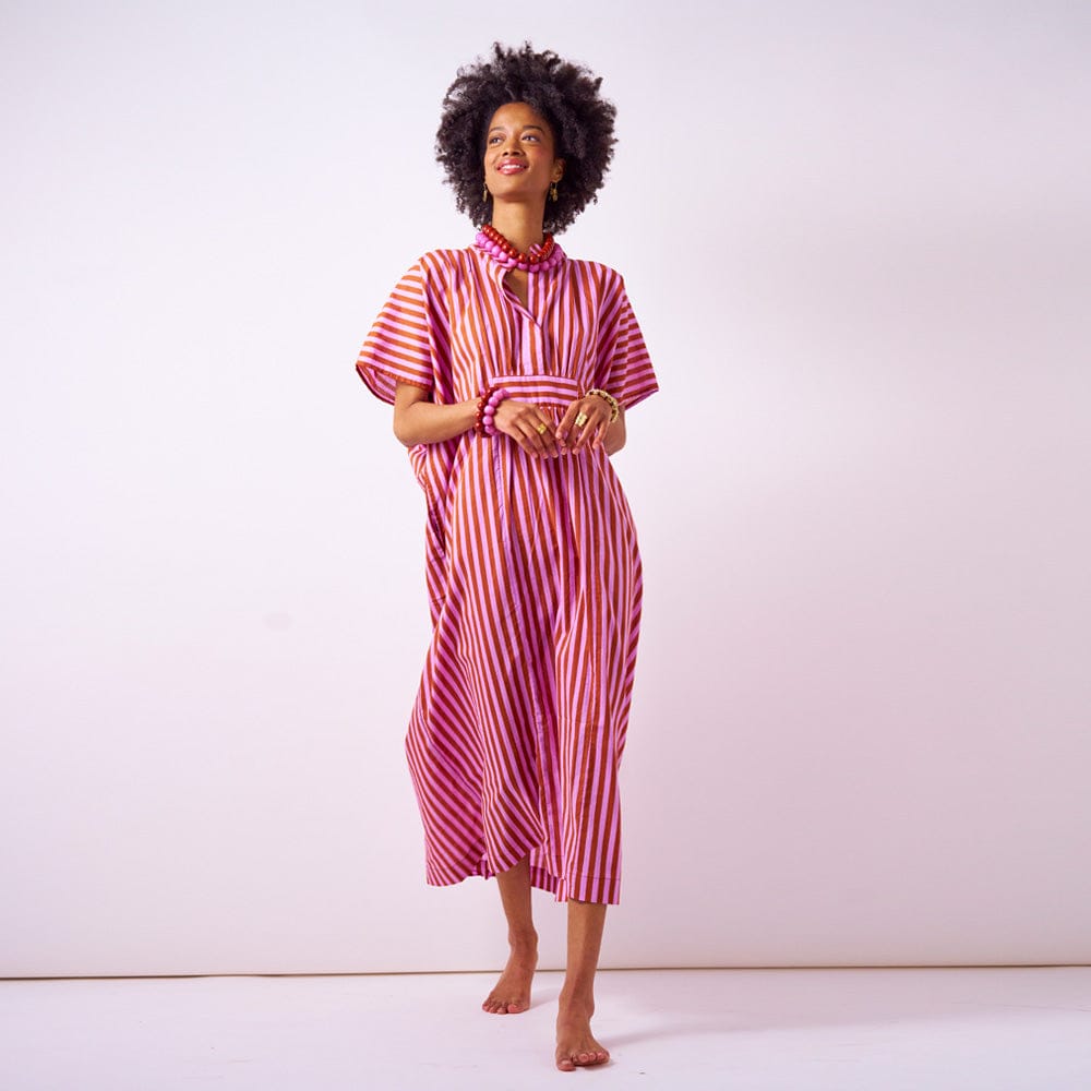 Margot Stripe Kaftan Rust + Lilac Wholesale