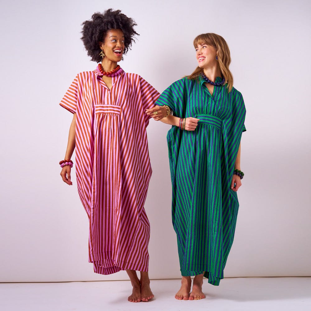 Margot Stripe Kaftan Navy + Kelly Green Wholesale