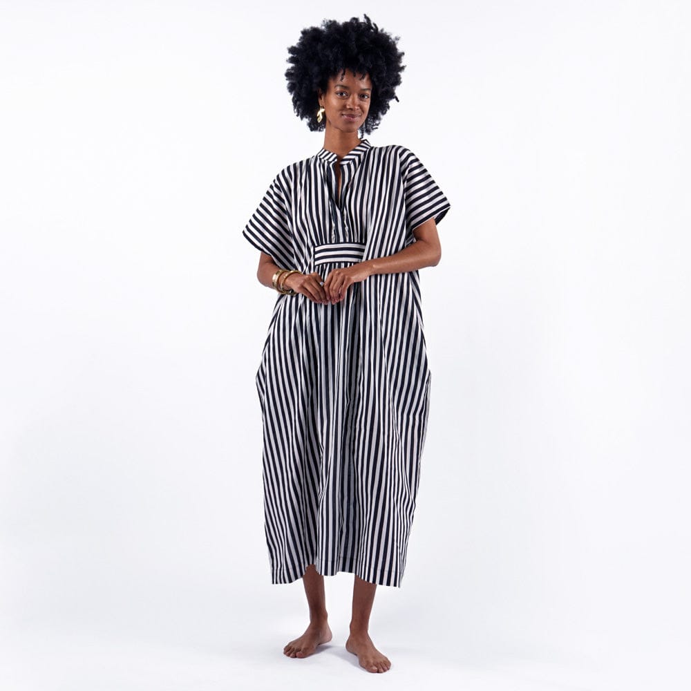 Margot Stripe Kaftan Black + White Wholesale