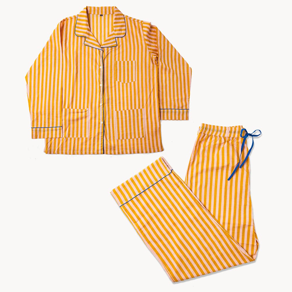 Bonnie pajama set blush and mustard stripe with navy accents - L