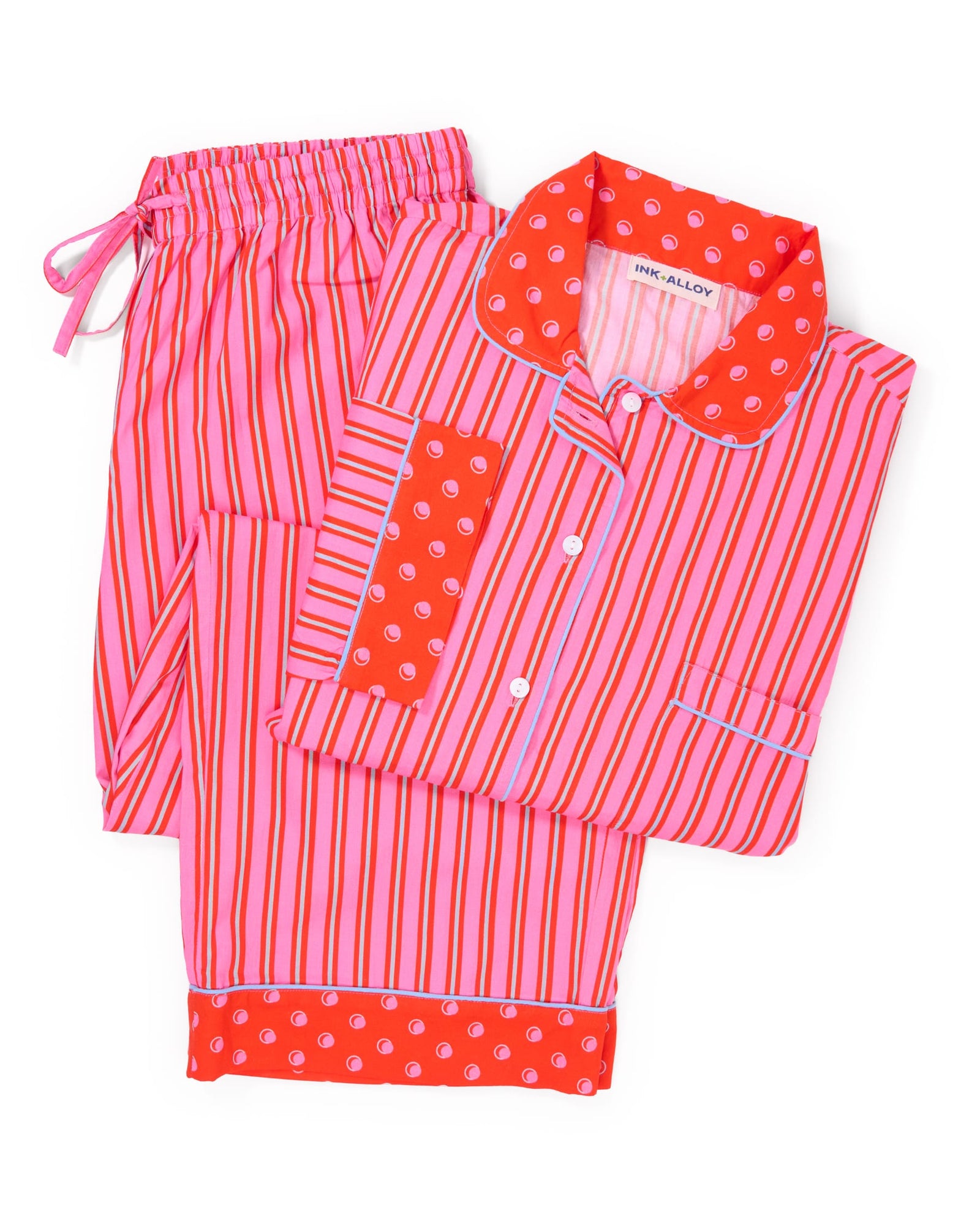 Bonnie Pajama Set Hot Pink + Orange Stripes with Dot Trim Size Extra Large