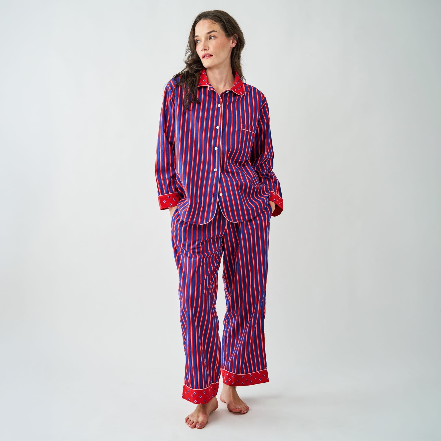 Bonnie Pajama Set Navy + Red Stripes with Dot Trim - SIZE RUN
