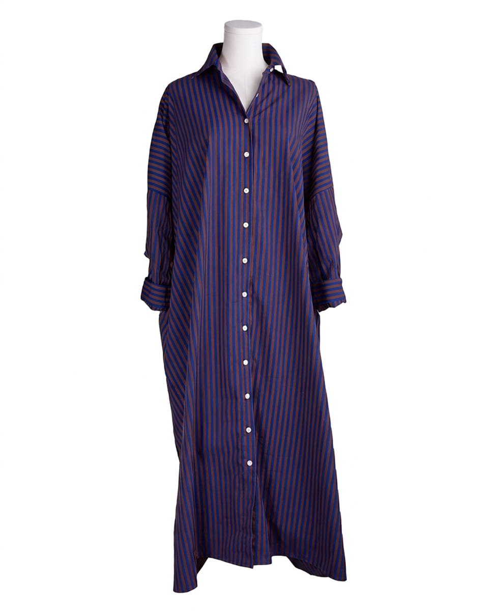 Colette Shirtdress In Blue + Brown Stripe L/XL