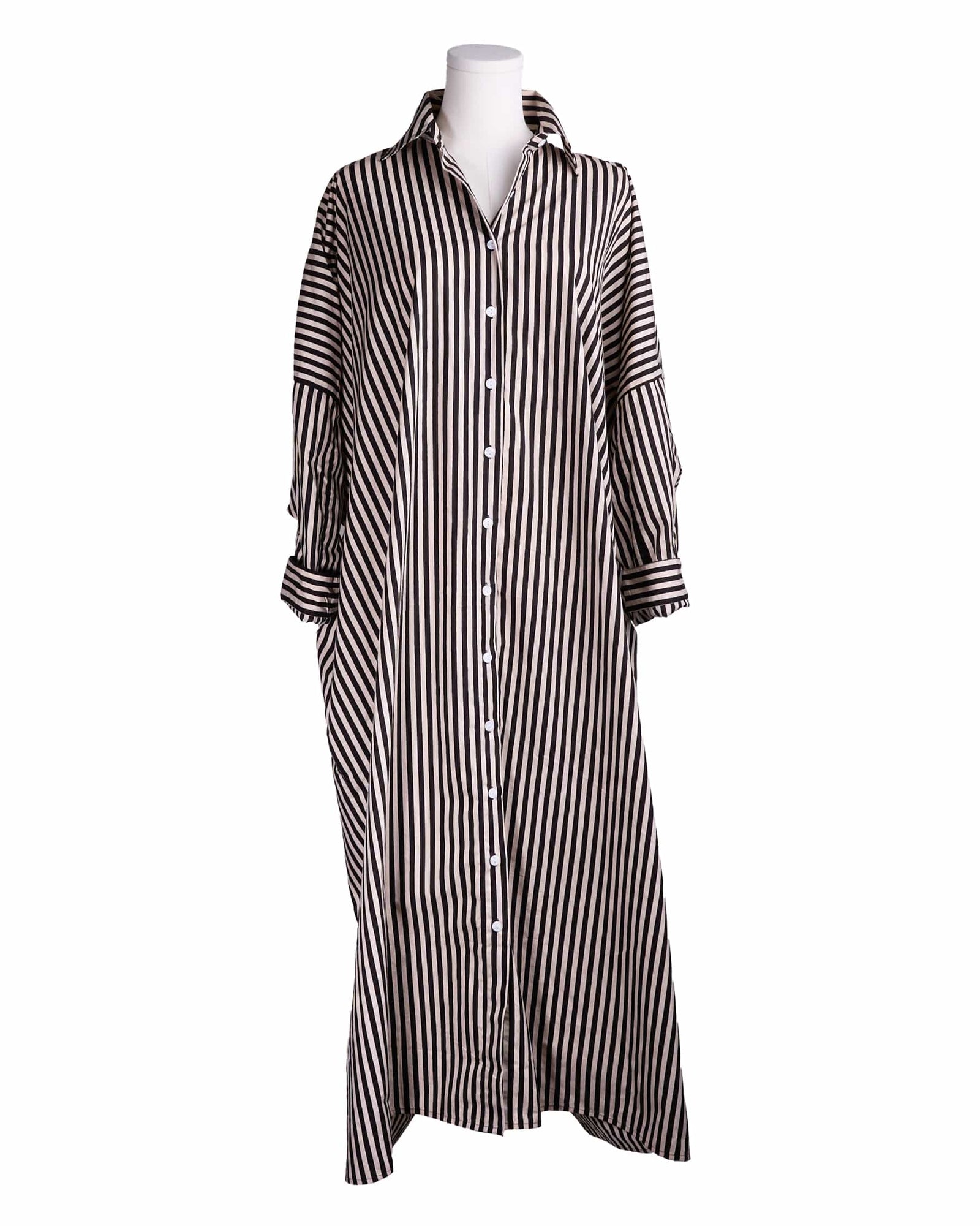 Colette Shirtdress In Black + Cream Stripe S/M