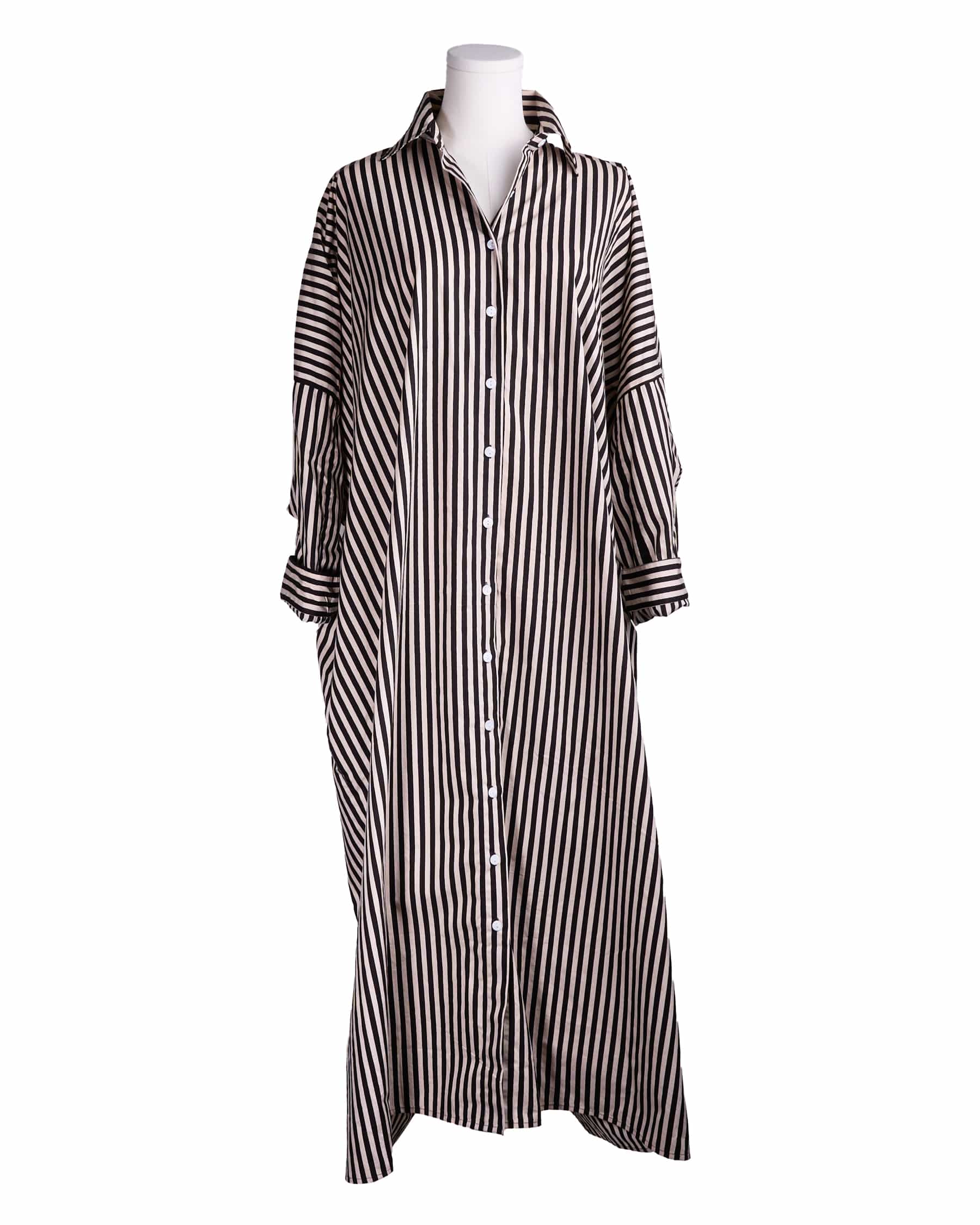 Colette Shirtdress In Black + Cream Stripe L/XL