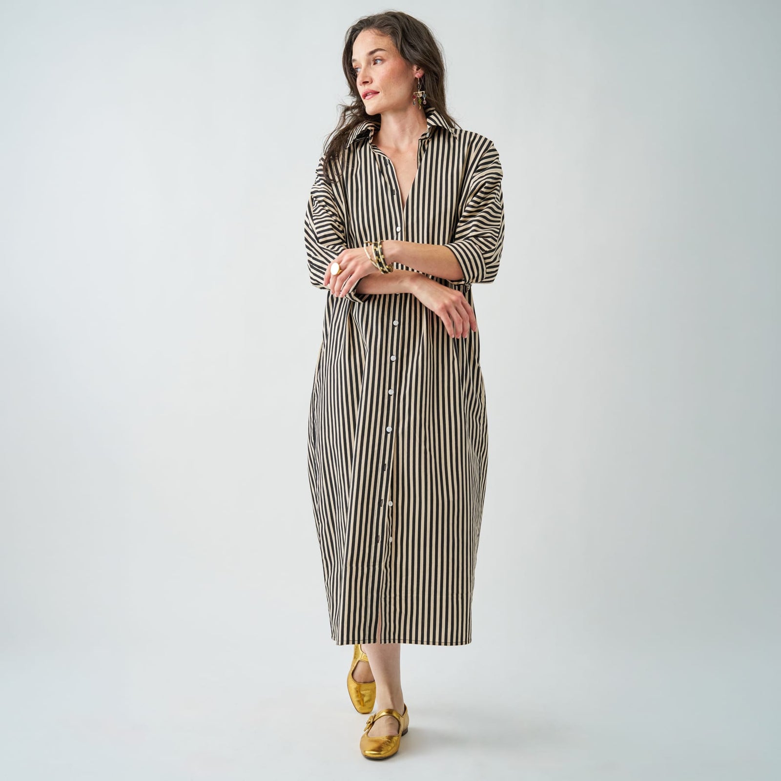 Colette Shirtdress In Black + Cream Stripe S/M