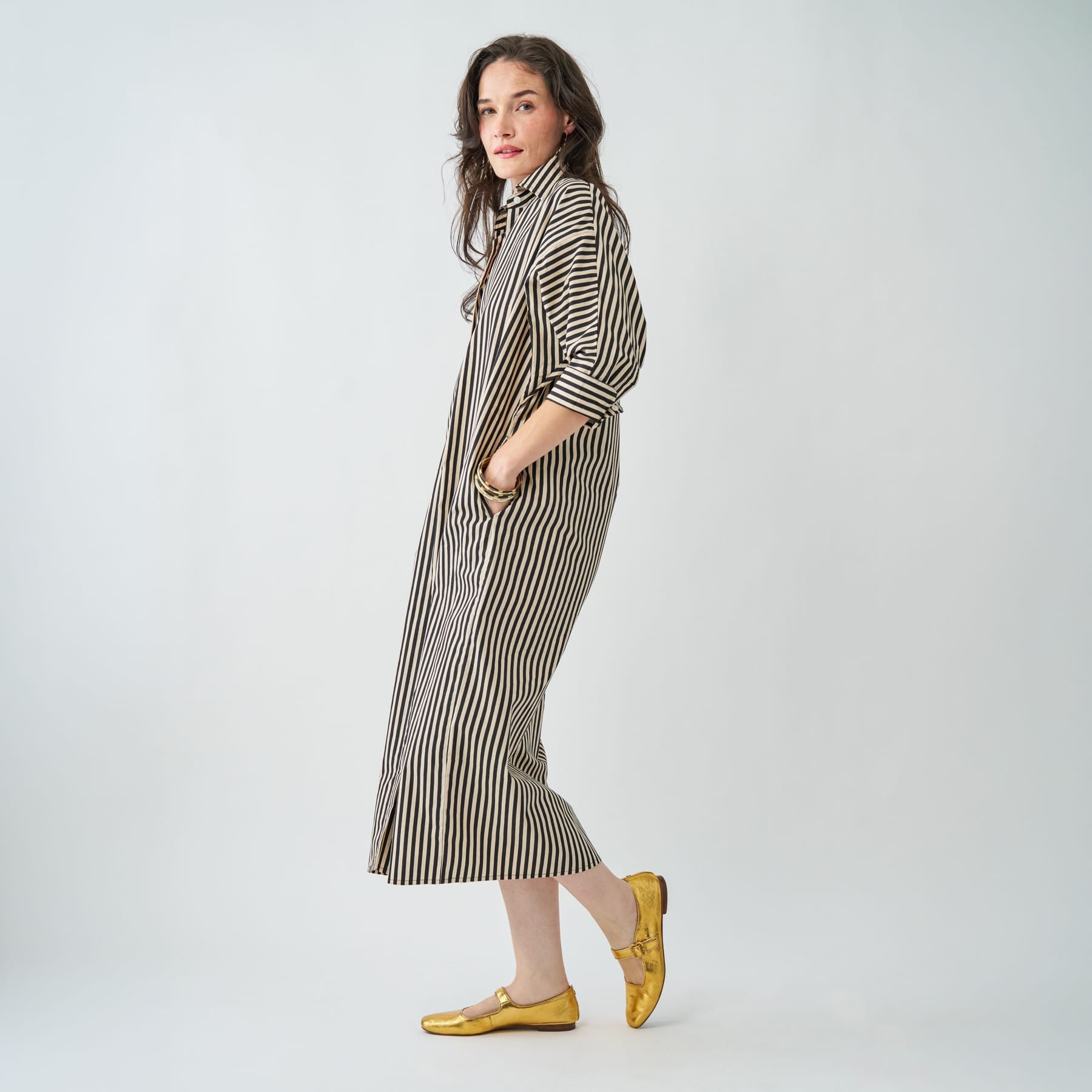 Colette Shirtdress In Black + Cream Stripe S/M