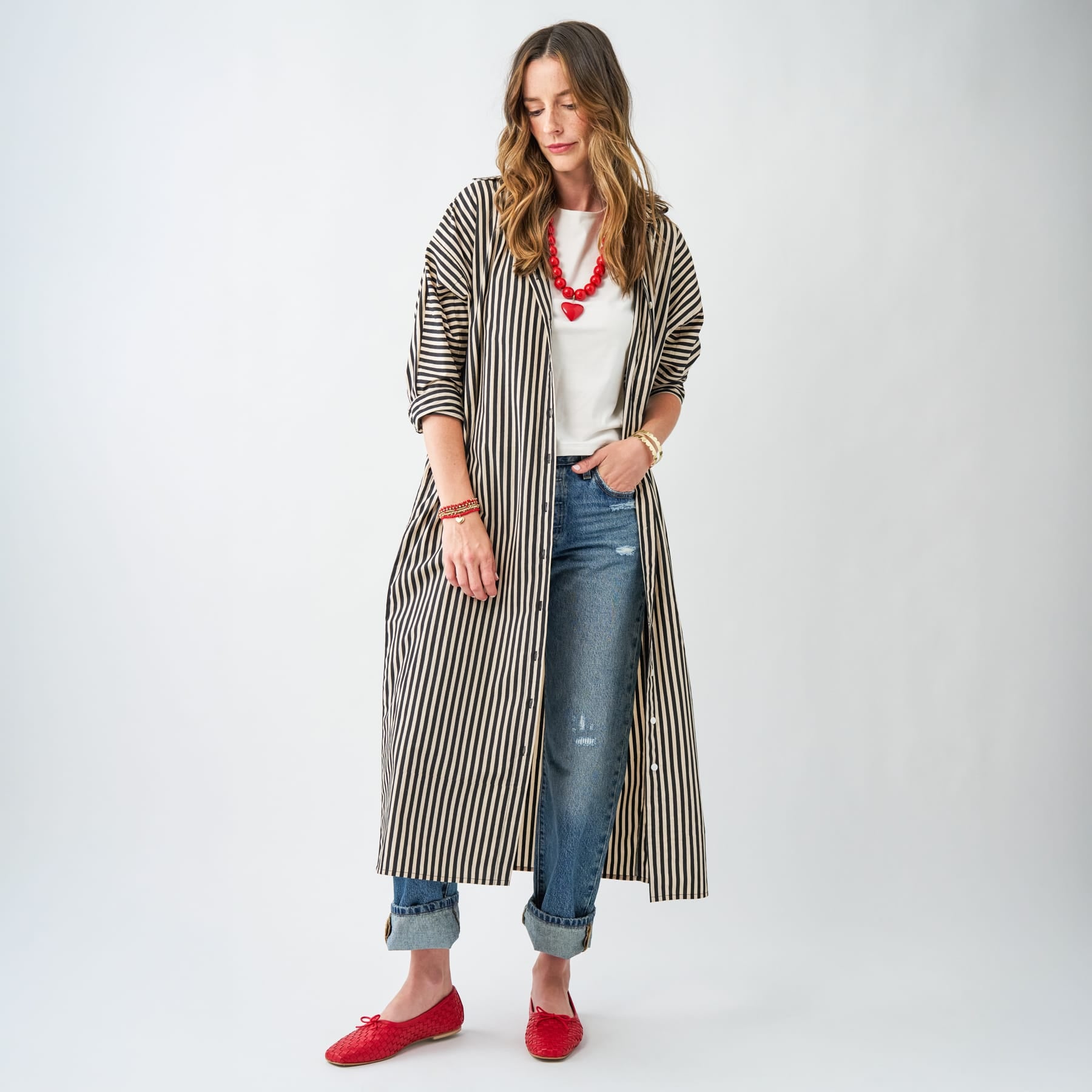 Colette Shirtdress In Black + Cream Stripe L/XL