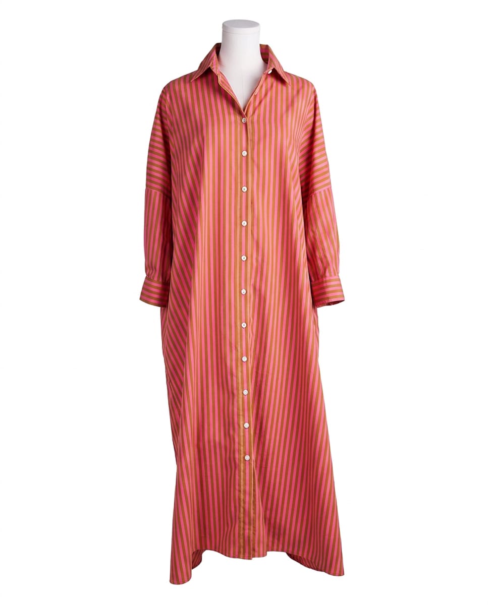 Colette Shirtdress In Camel + Hot Pink Stripe L/XL