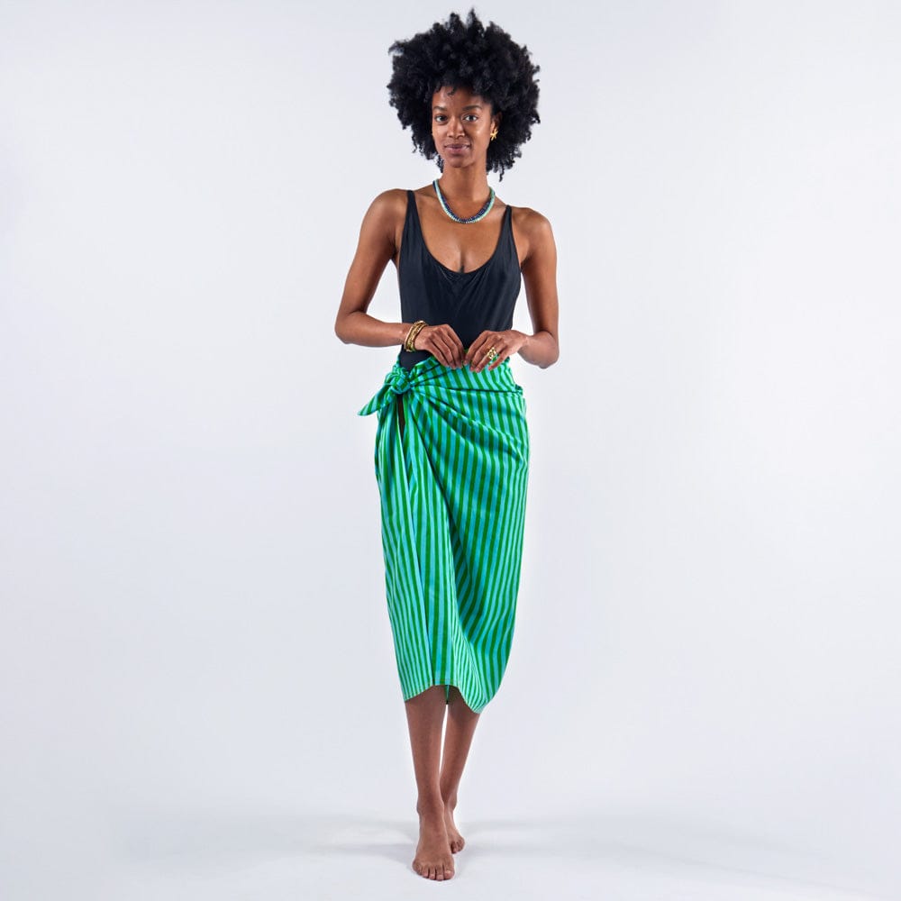 Sloane Stripe Sarong Green + Blue Wholesale