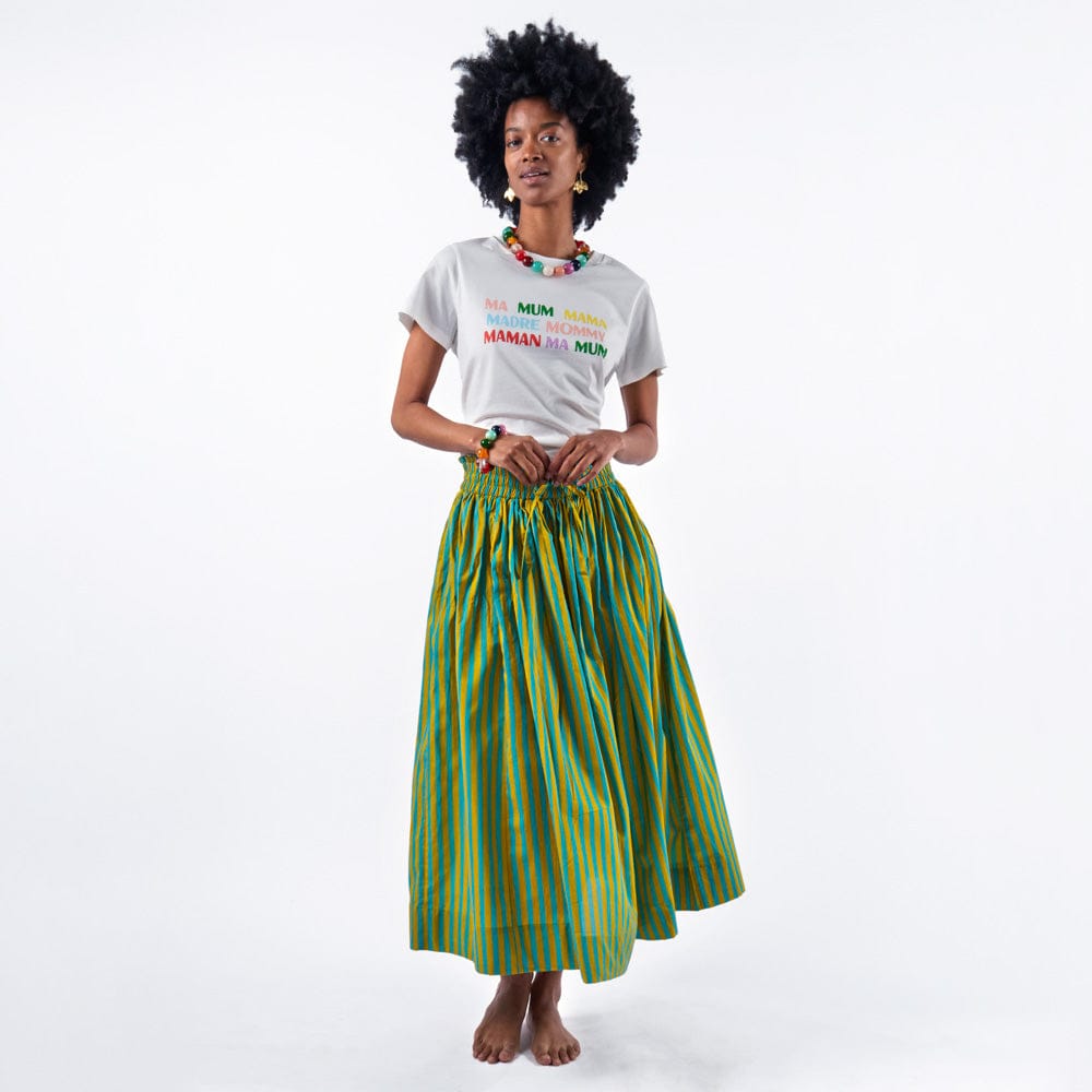 Keaton Stripe Skirt Aqua + Chartreuse Wholesale