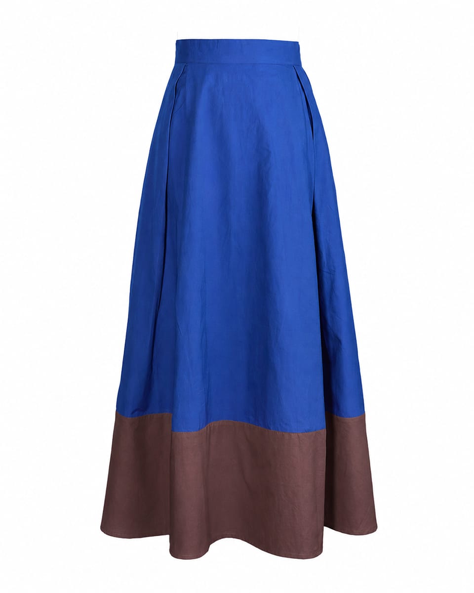Clementine Colorblock Skirt Blue + Brown Large