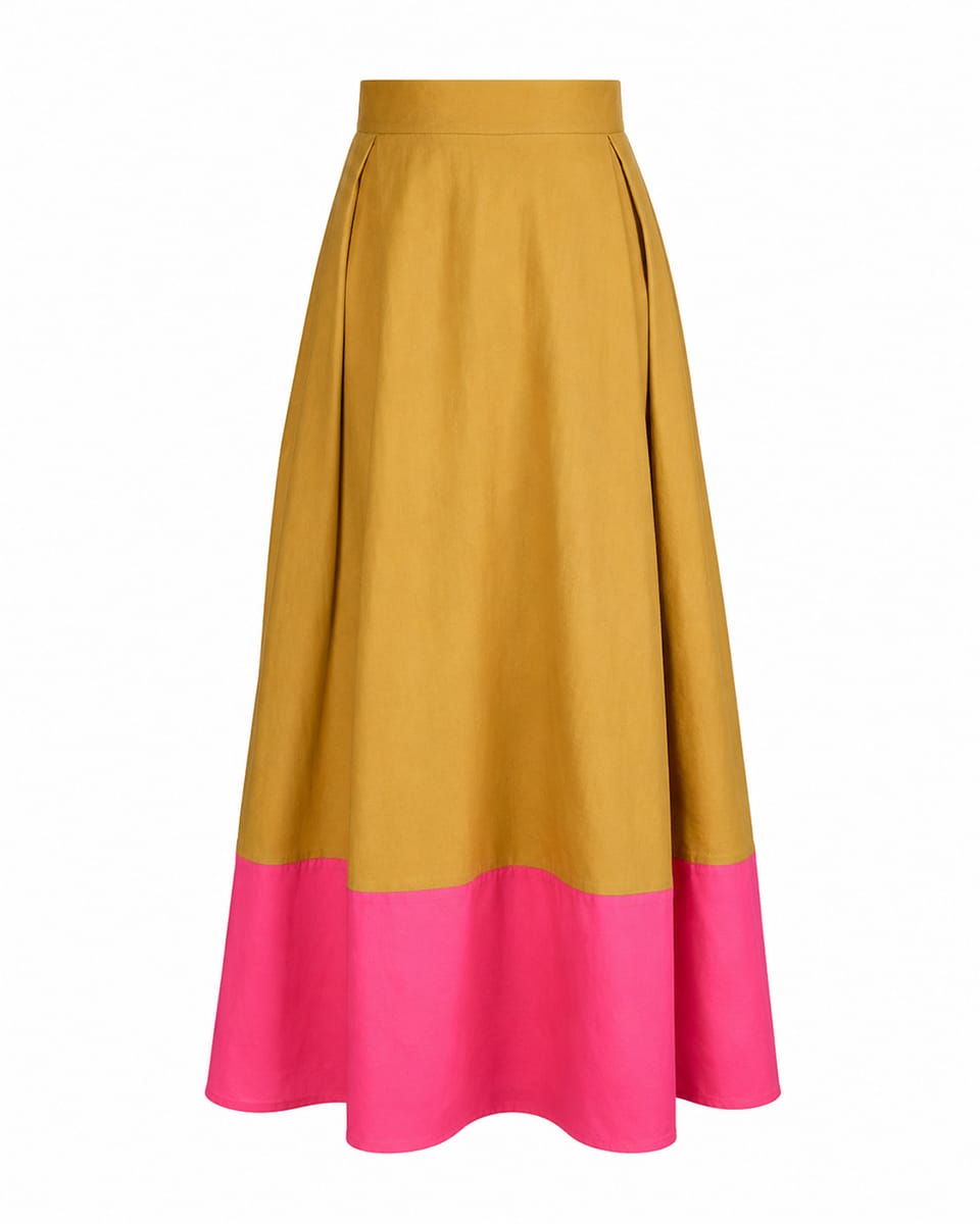 Clementine Colorblock Skirt Camel + Hot Pink Small