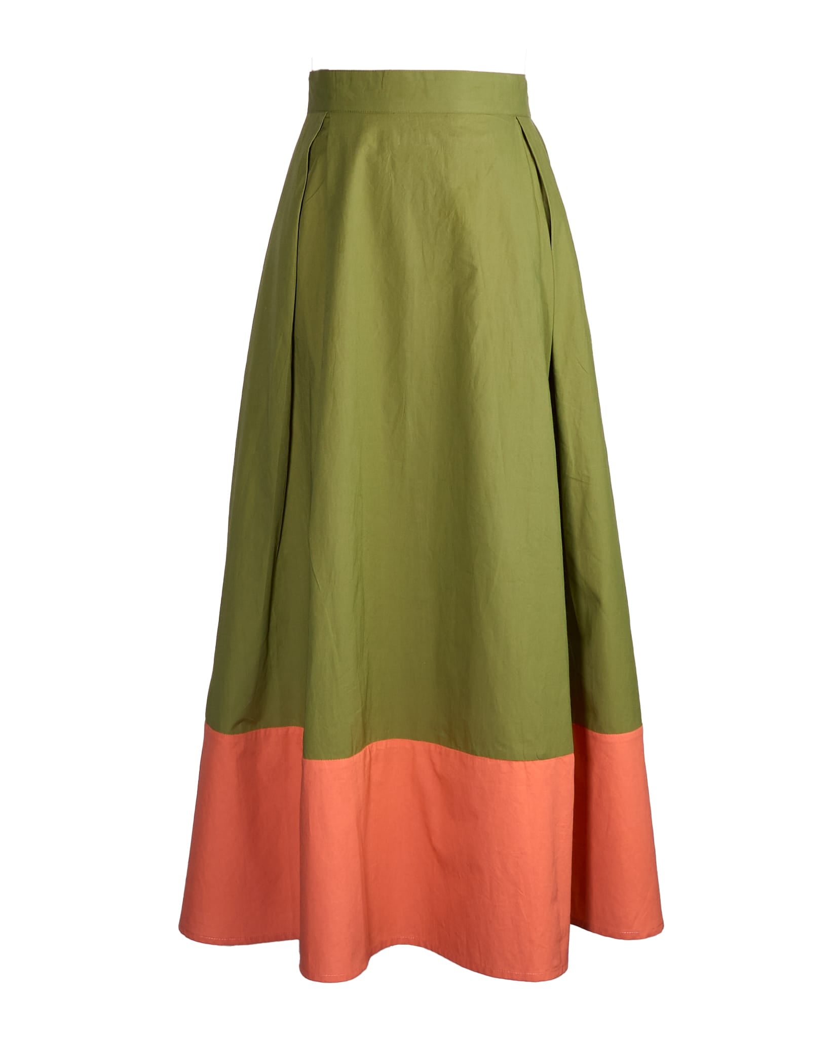 Clementine Colorblock Skirt Salmon + Olive Medium