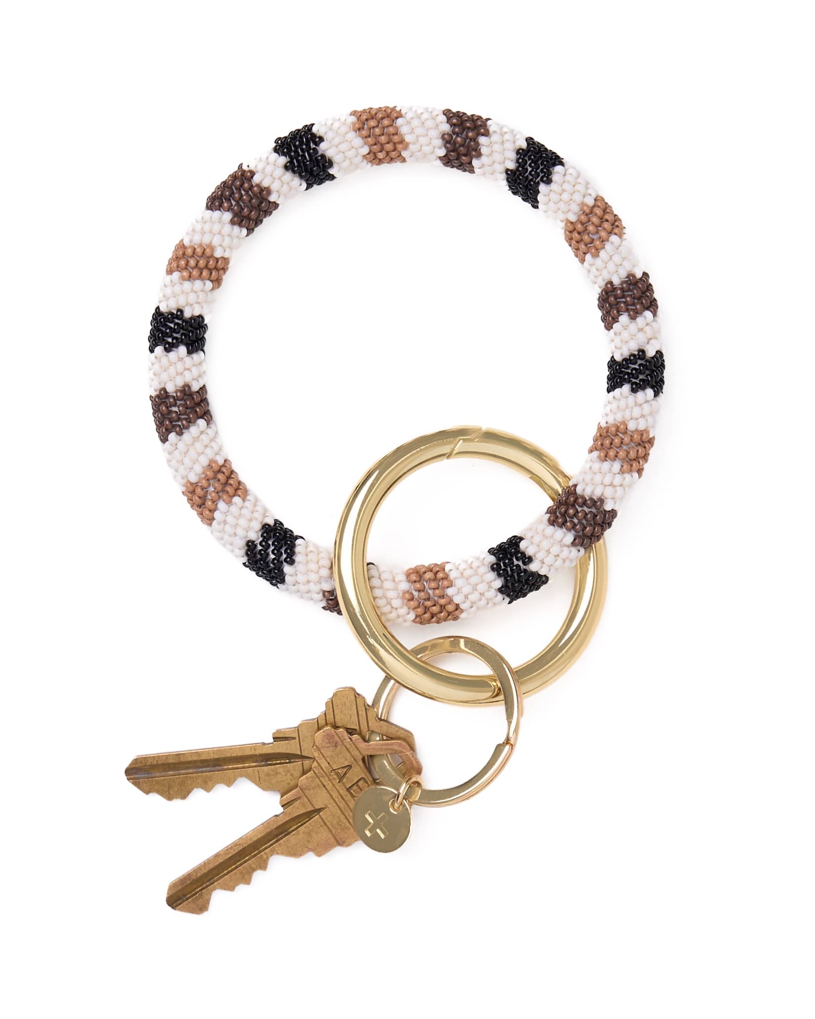 Chloe Stripe Beaded Key Ring Bracelet Neutral