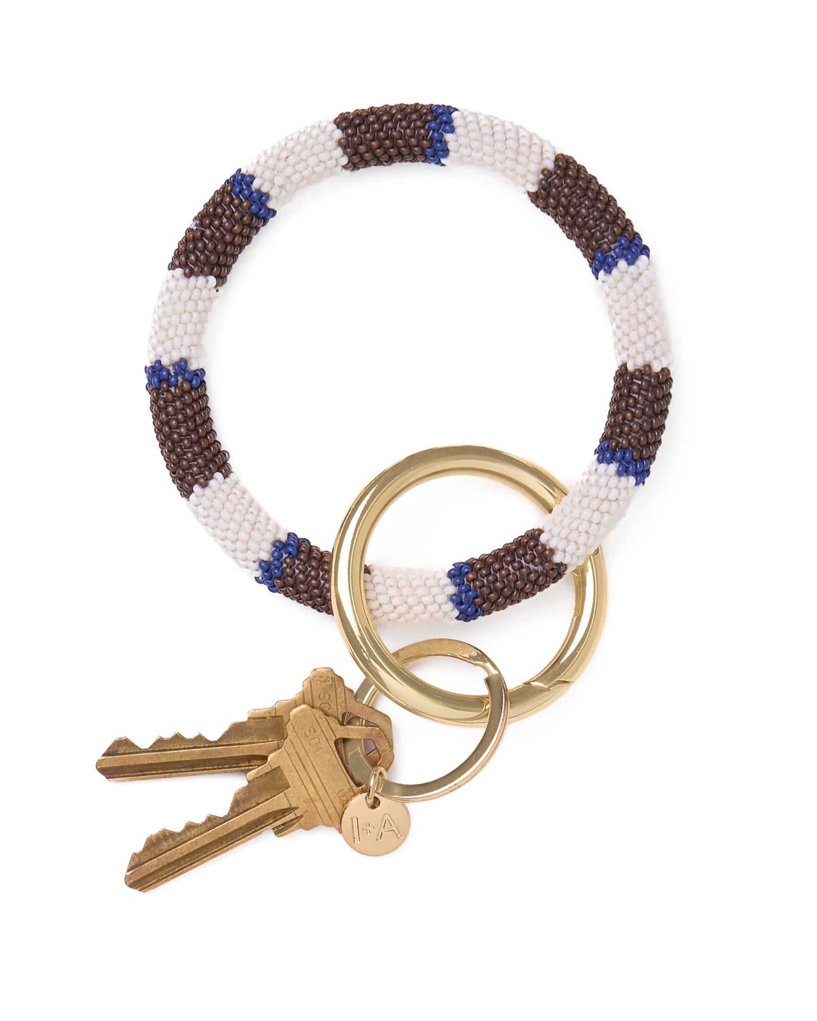 Chloe Stripe Beaded Key Ring Bracelet Brown, Navy, + Ivory