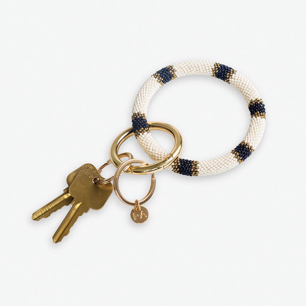 Chloe Small Stripes With Cream Color Block Key Ring Ivory and Black Wholesale