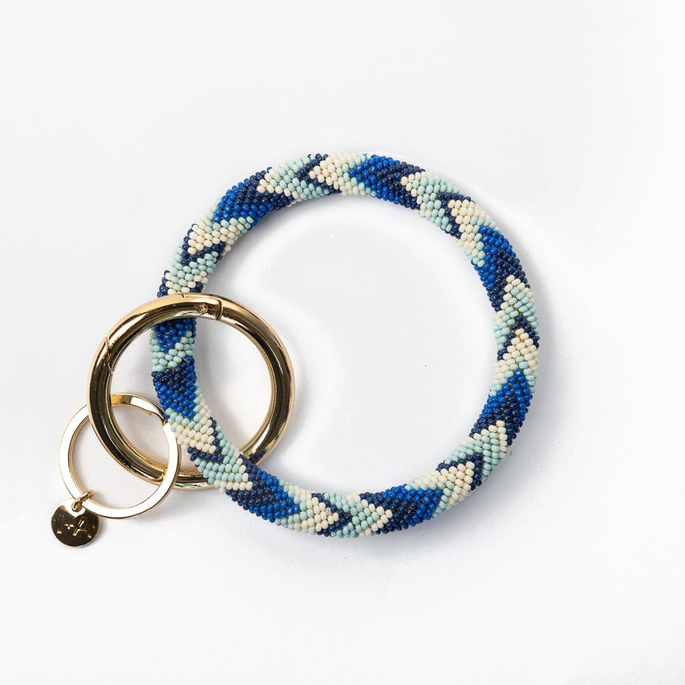 Chloe Chevron Stripe Key Ring Blue