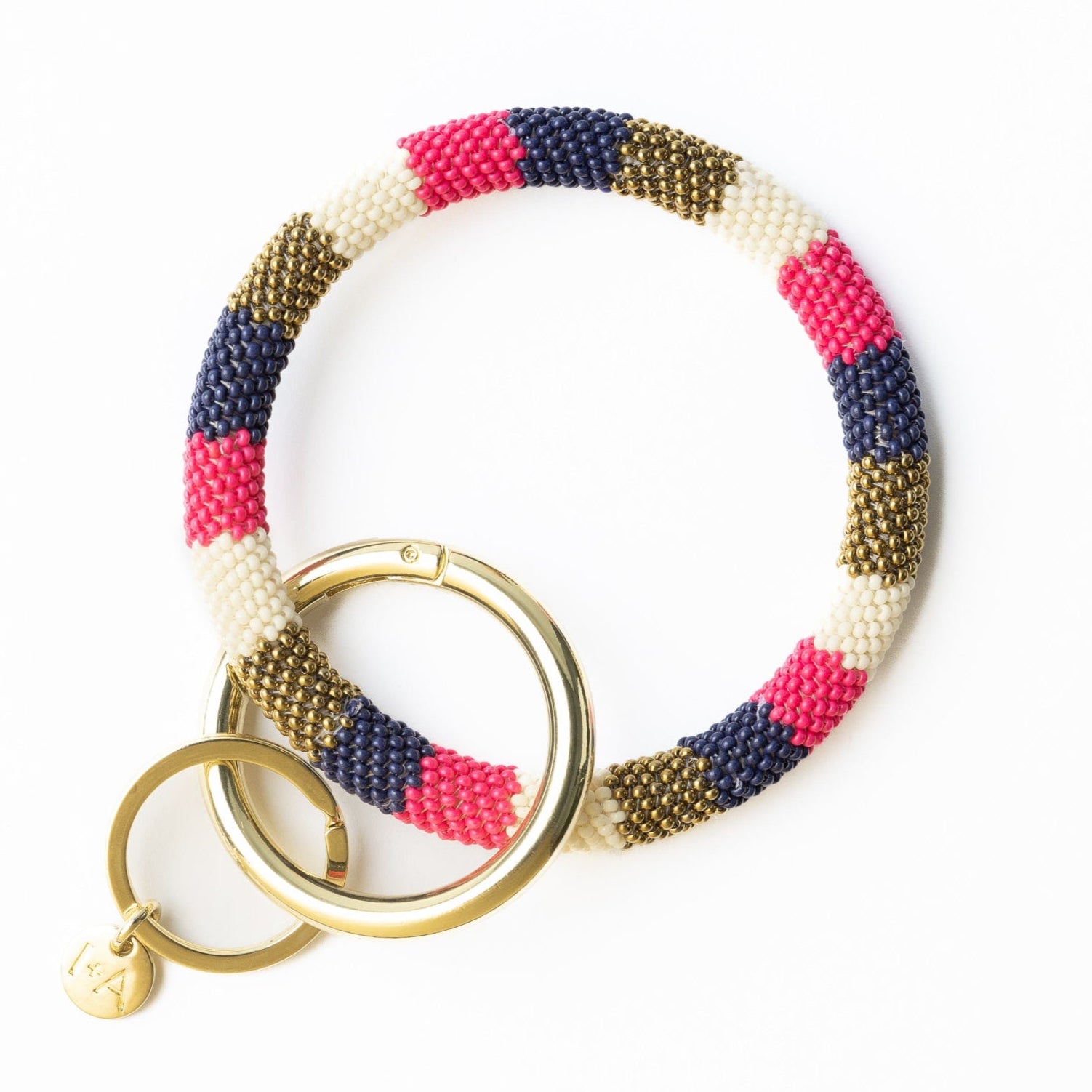 Chloe Wide Stripe Key Ring Hot Pink Navy Ivory
