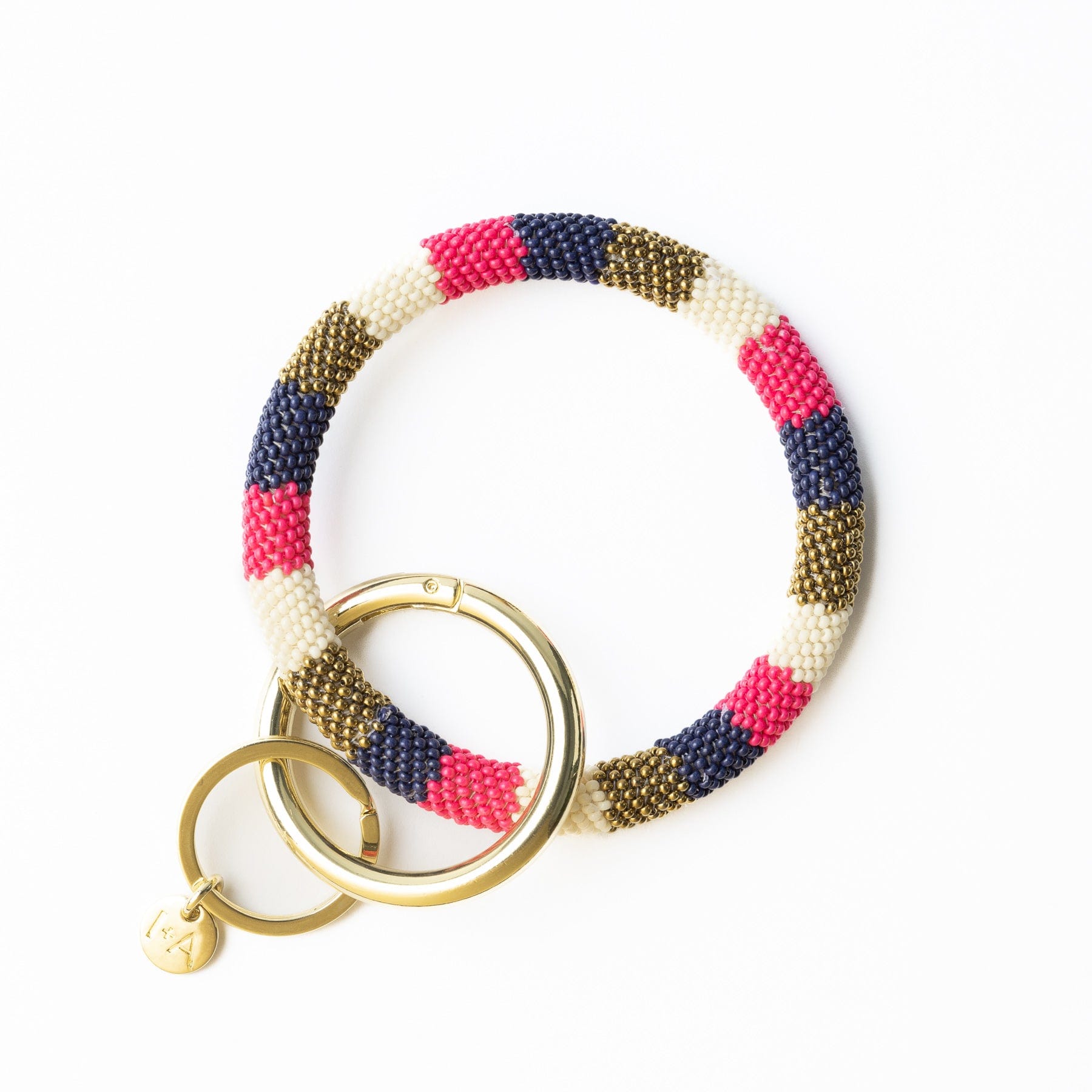 Chloe Wide Stripe Key Ring Hot Pink Navy Ivory