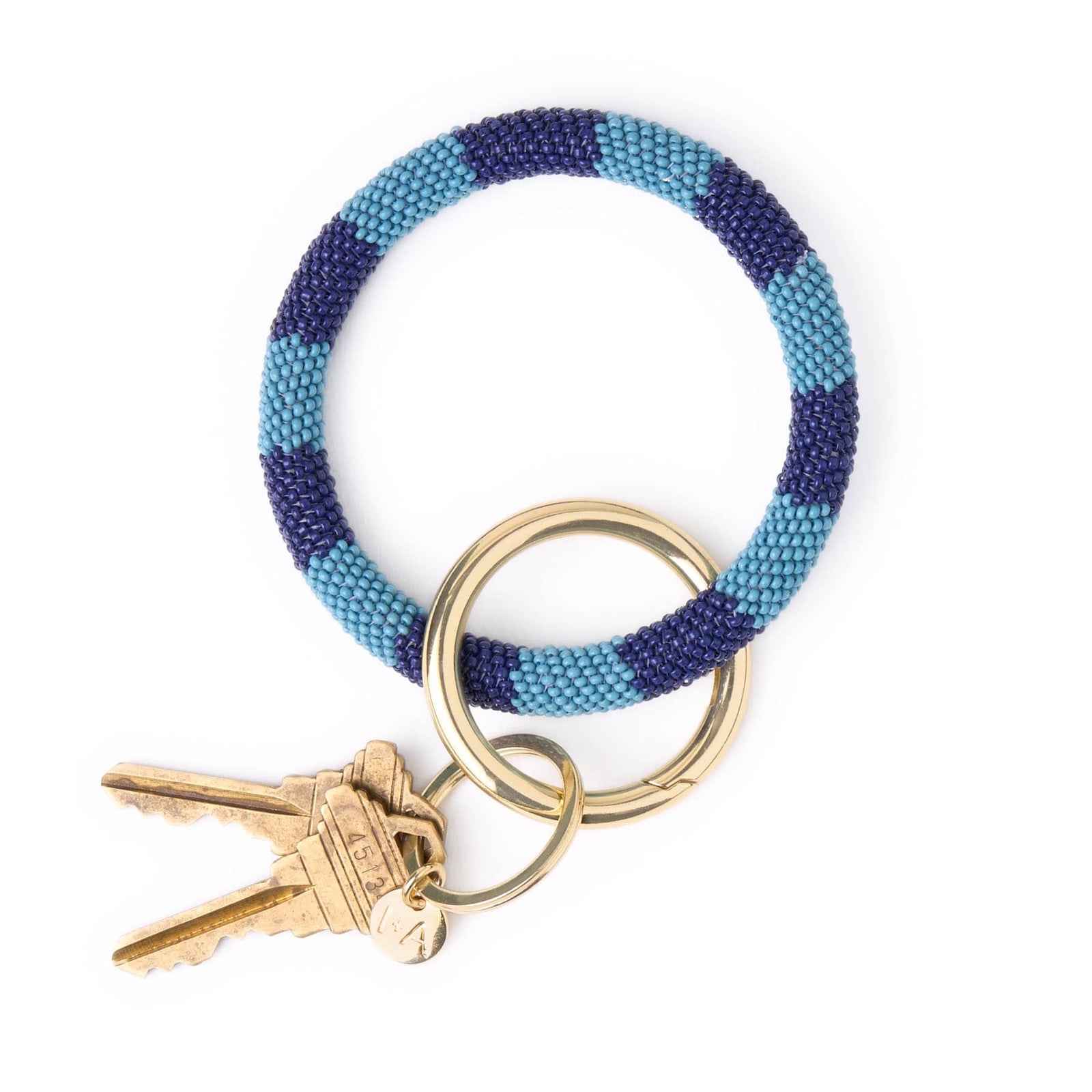 Game Day Beaded Color Block Key Ring Light Blue + Navy Wholesale