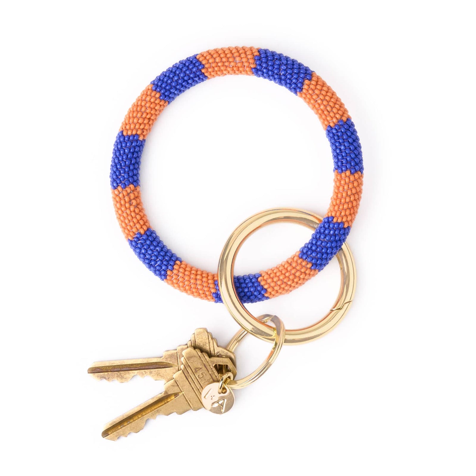 Game Day Beaded Color Block Key Ring Blue + Orange Wholesale