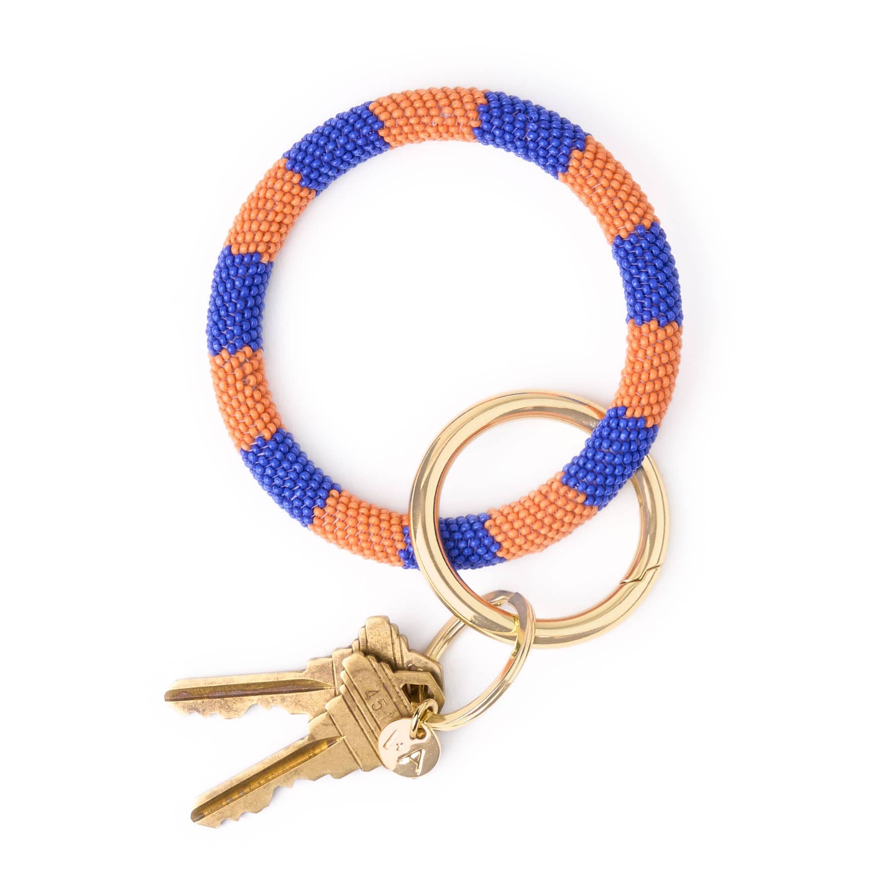 Game Day Beaded Color Block Key Ring Blue + Orange Wholesale
