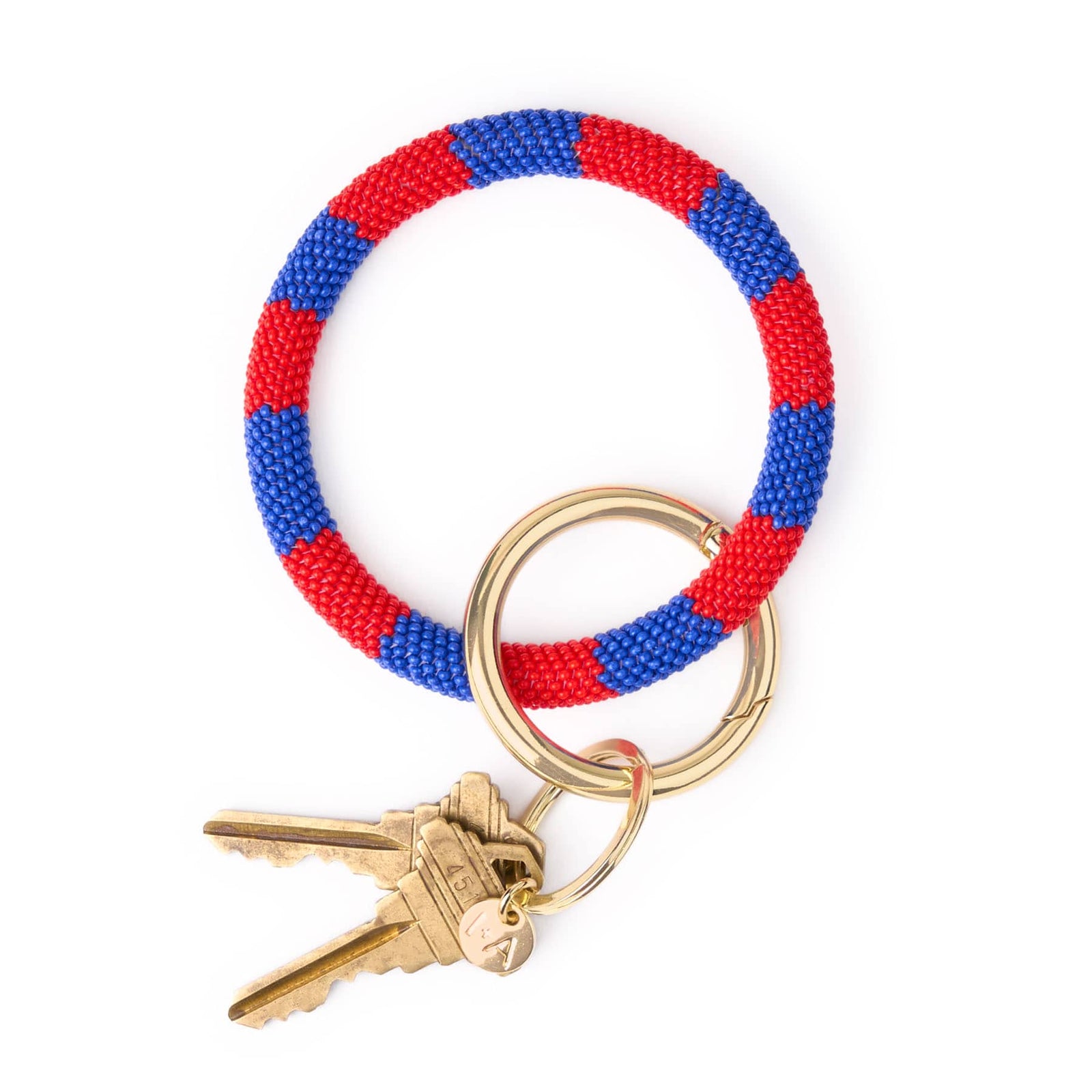 Game Day Beaded Color Block Key Ring Red + Blue Wholesale