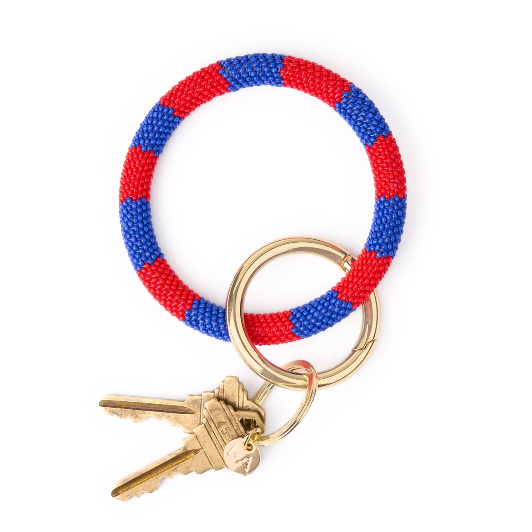 Game Day Beaded Color Block Key Ring Red + Blue Wholesale