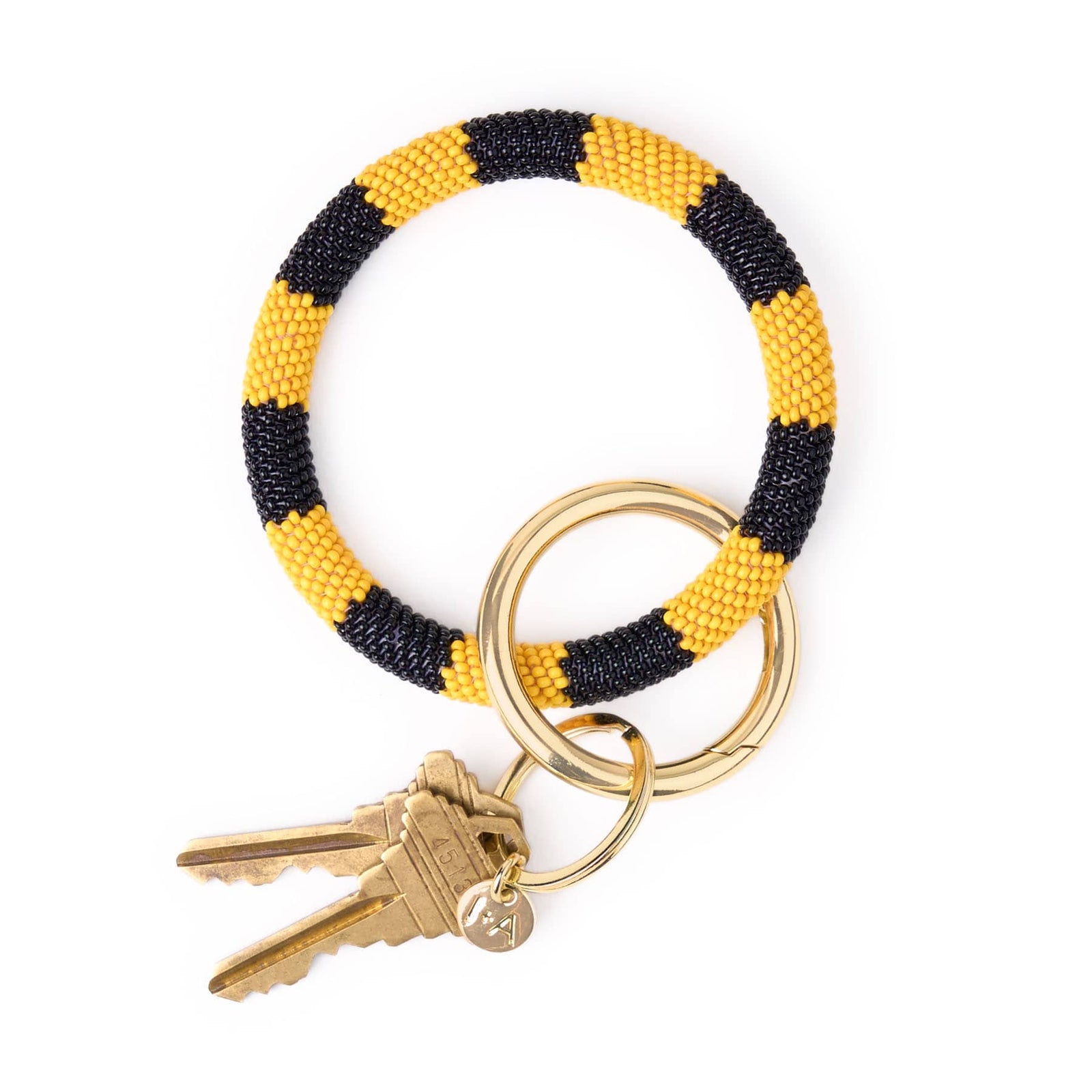 Game Day Beaded Color Block Key Ring Black + Yellow Wholesale