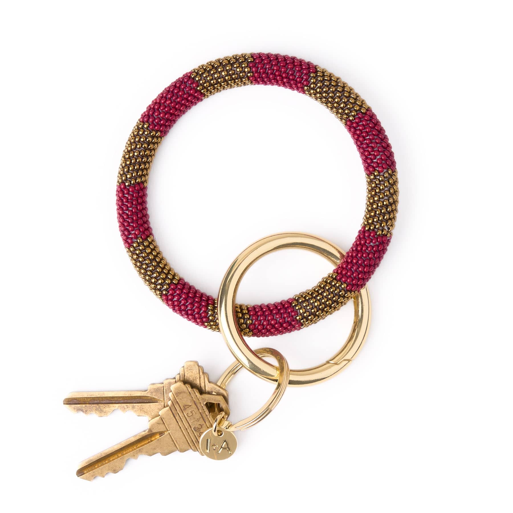 Game Day Beaded Color Block Key Ring Garnet + Gold Wholesale