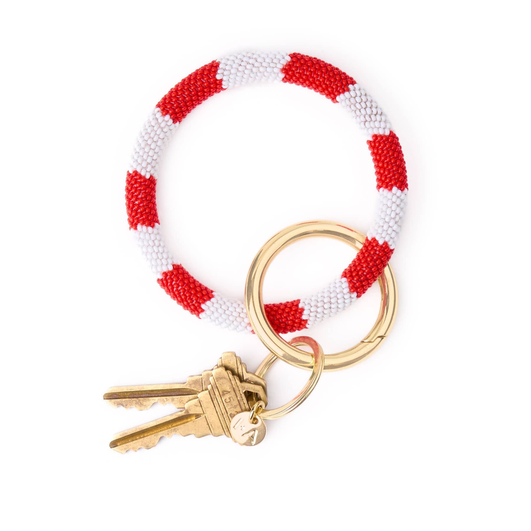 Game Day Beaded Color Block Key Ring Red + White Wholesale
