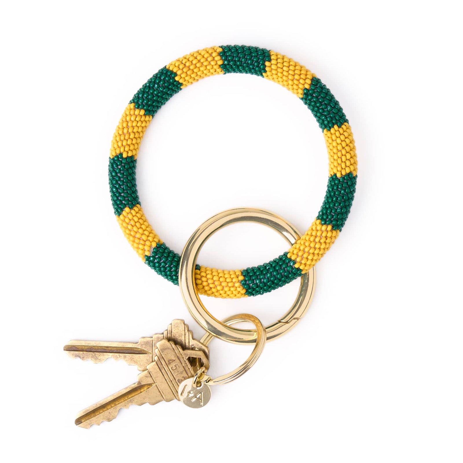 Game Day Beaded Color Block Key Ring Green + Yellow Wholesale