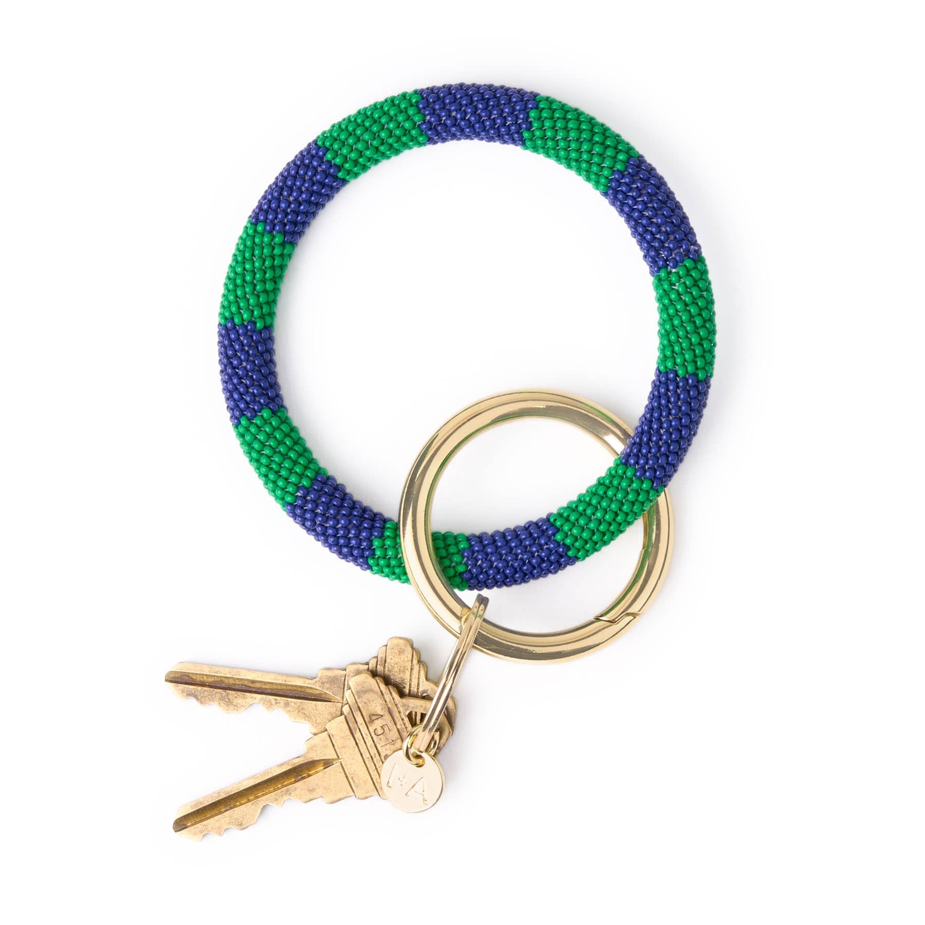 Game Day Beaded Color Block Key Ring Blue + Green Wholesale