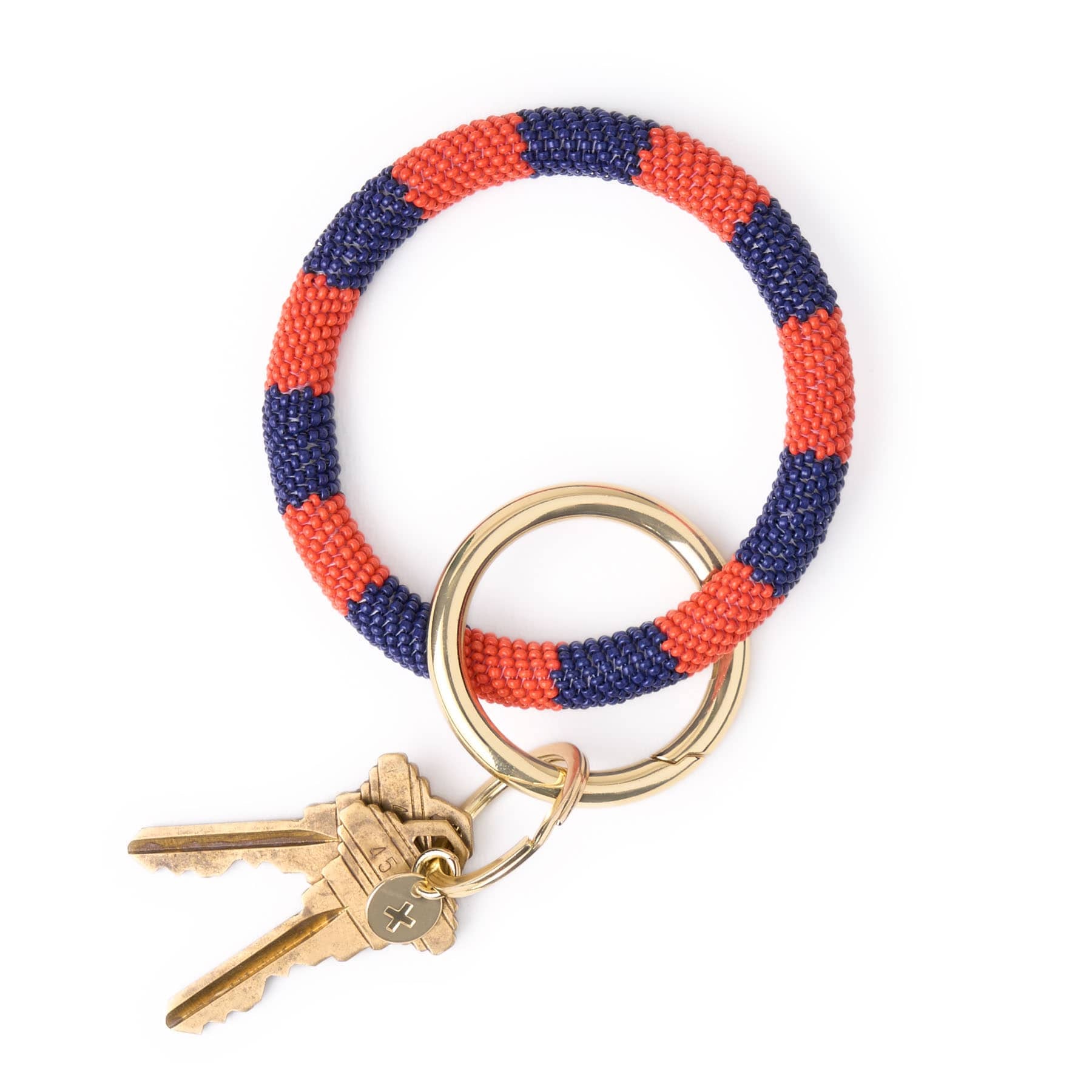Game Day Beaded Color Block Key Ring Navy + Orange Wholesale